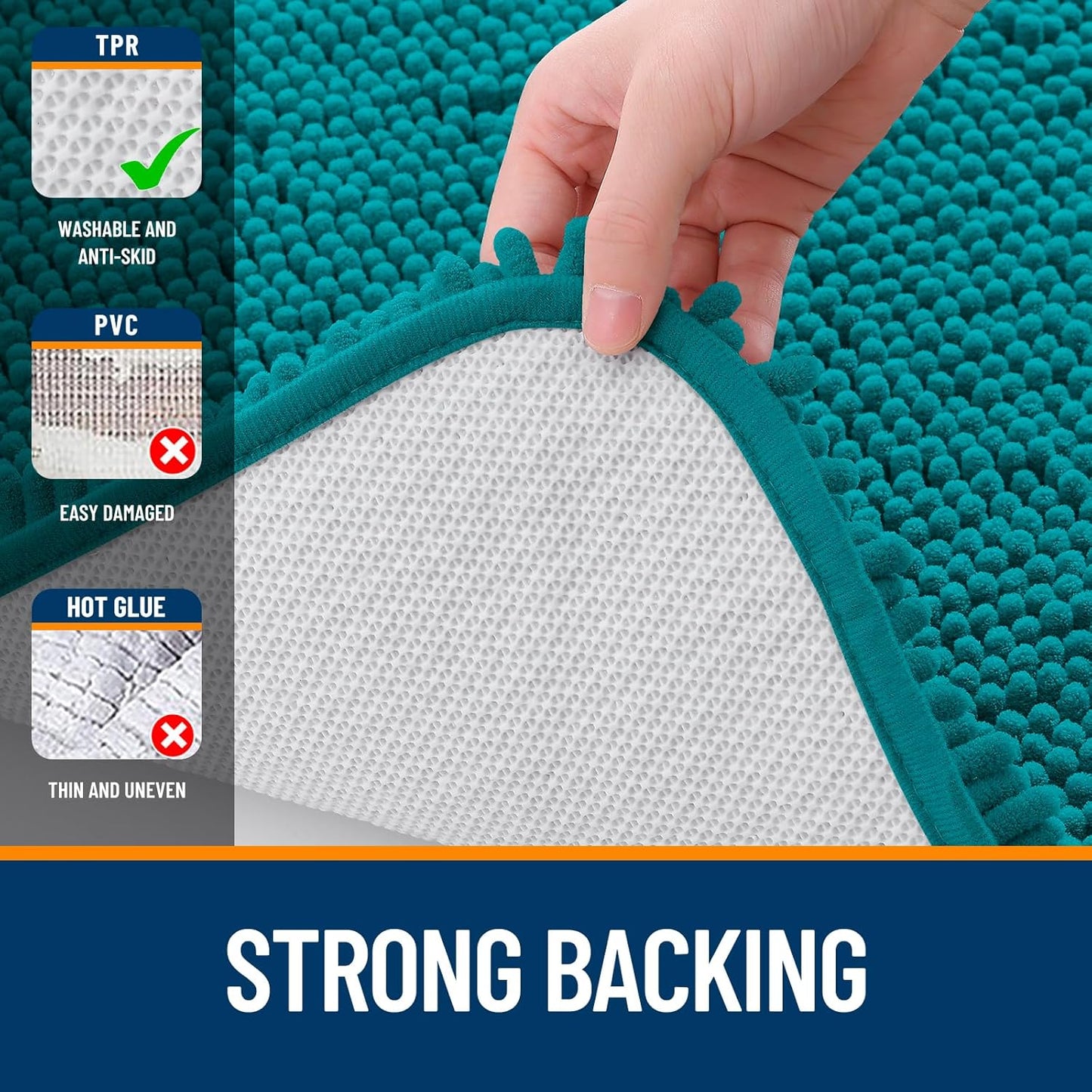 OLANLY Bathroom Runner Rugs - Soft Absorbent Chenille Bath Mats | Quick Dry, Machine Washable, 47x20, Deep Lake