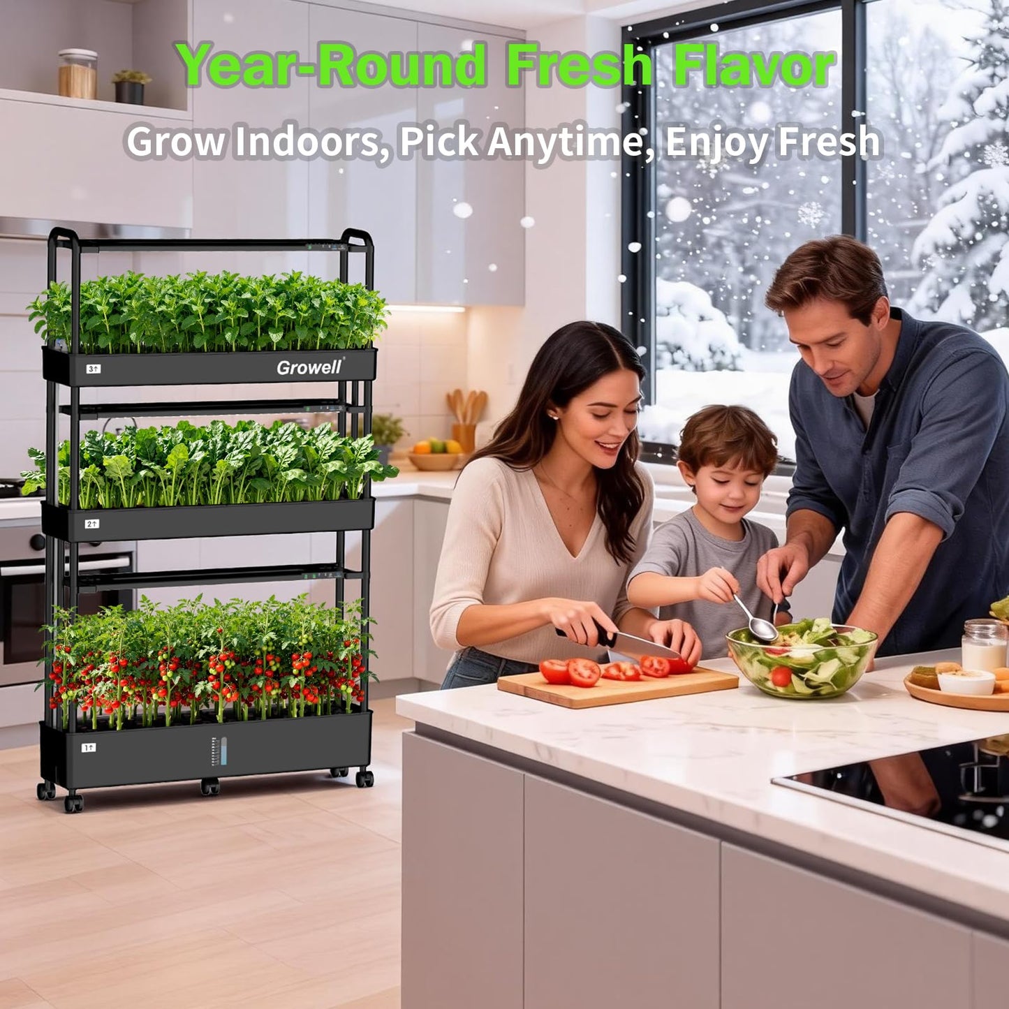 Growell Large Hydroponics Growing System Kit, 90 Pods Vertical Indoor Herb Garden Kit with 2 Light Modes & Auto Circulating Water System, 40L Movable Indoor Gardening System for Herb Vegetable Fruit