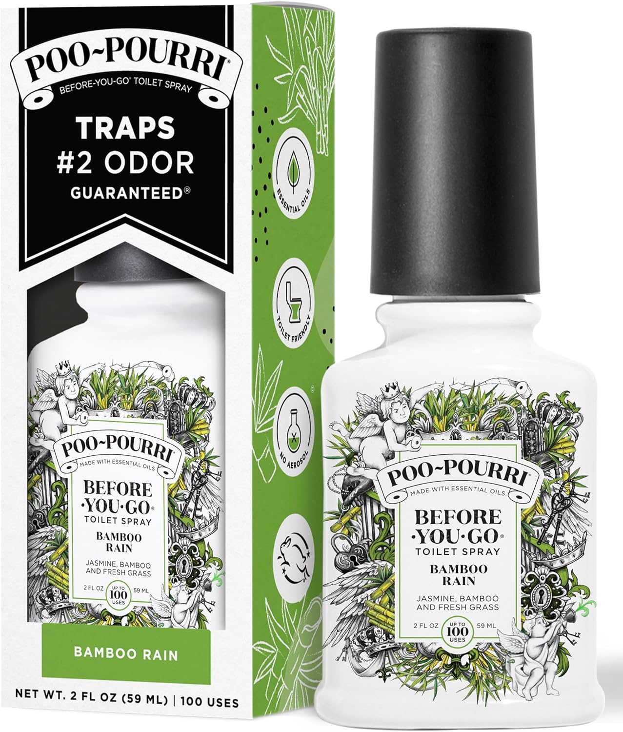 Poo-Pourri Toilet Spray - Bamboo Rain Odor Eliminator | 2 Fl Oz, Up to 100 Uses, TSA Approved