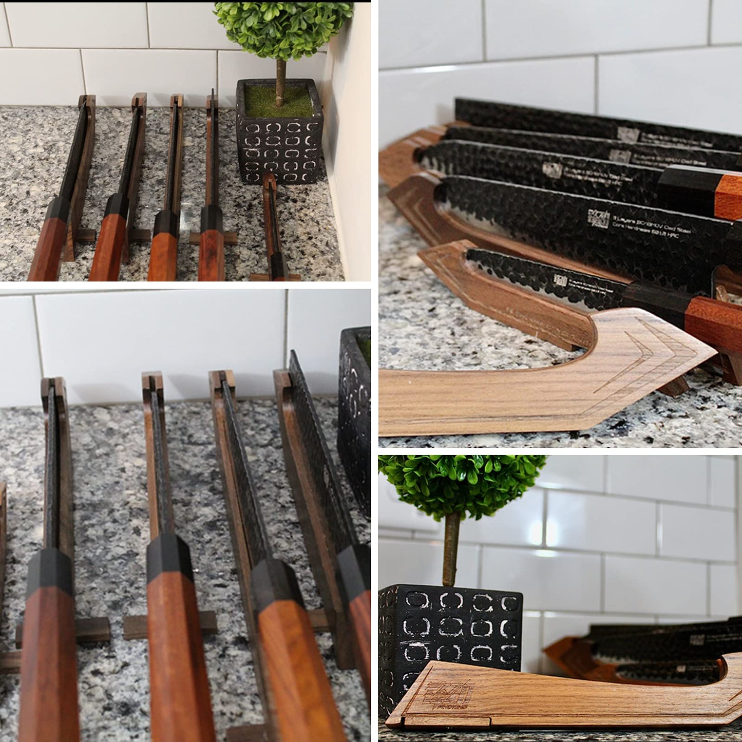FINDKING Magnetic Edge Guard with Stand, Walnut Wood Blade Cover & Mini Knife Block for Counter Storage, Portable Protector for 7" Santoku Knife