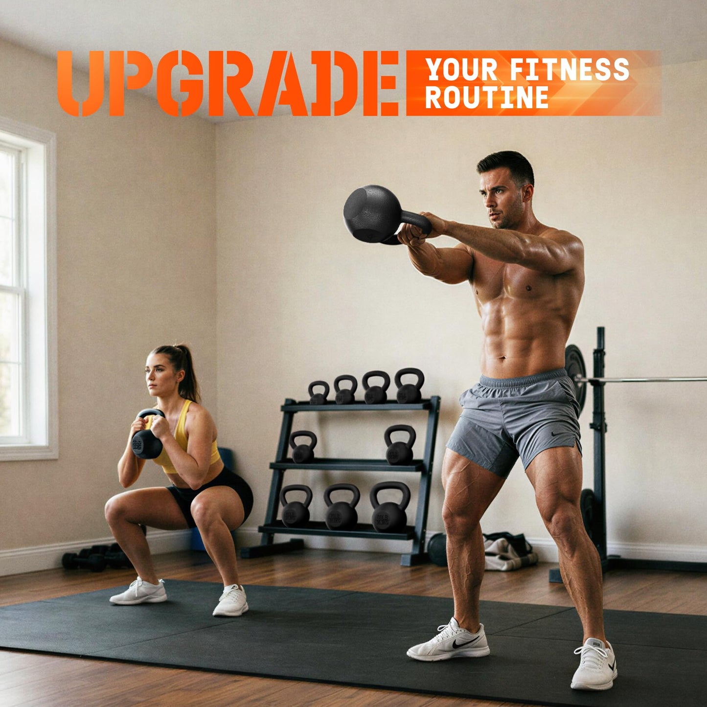 Yes4All Solid Cast Iron Kettlebell Weights Set – Great for Full Body Workout and Strength Training – Kettlebell 15 lbs (Black)