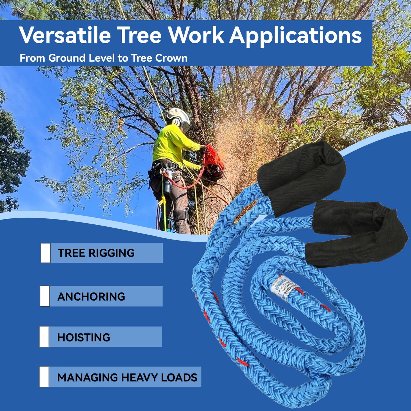 Feiyagoo Port A Wrap Whoopie Sling Kit, Medium Size for Tree Work, 7,000lb Breaking Strength, 10:1 Work Load Ratio at 2000lbs, Arborist Tree Rigging Equipment