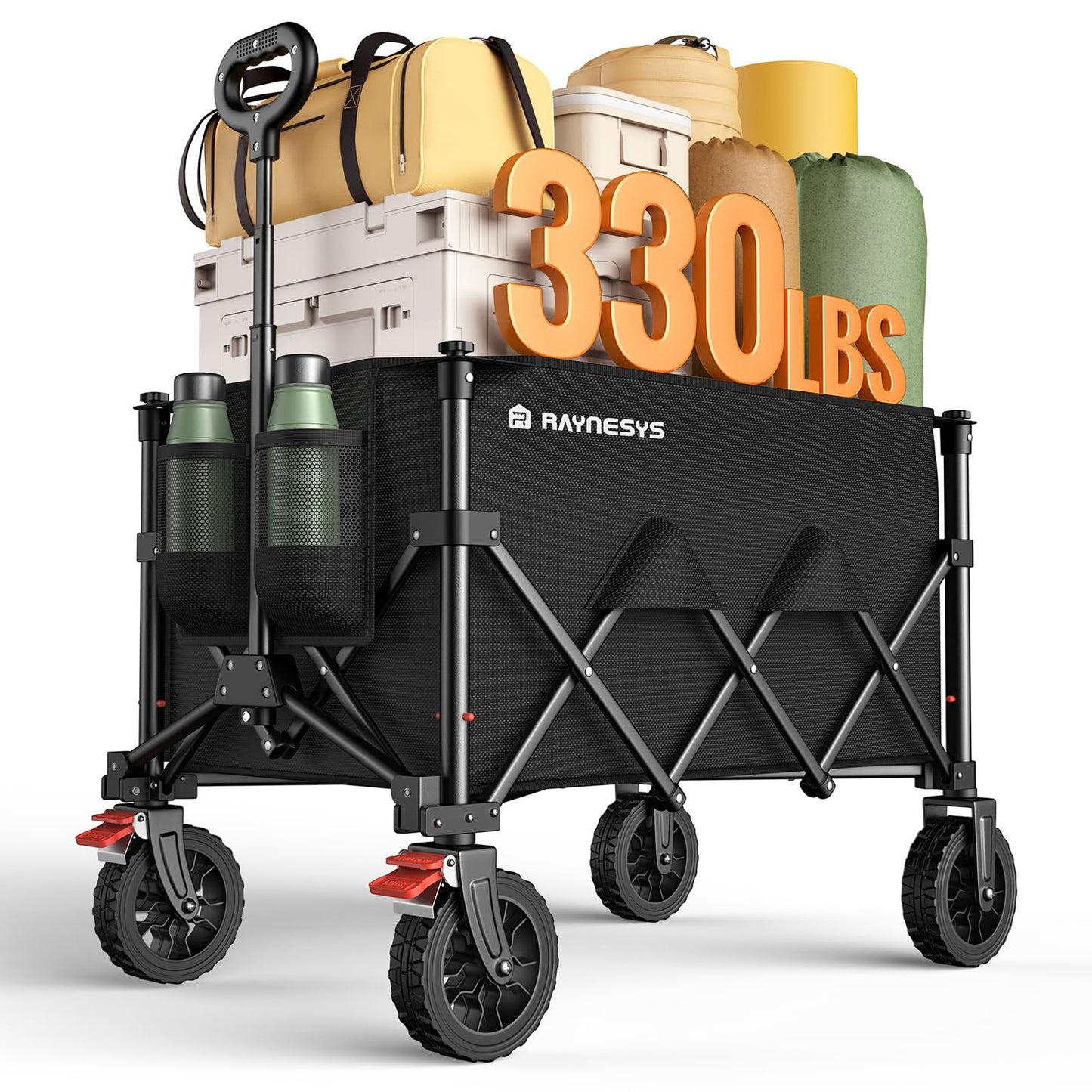Wagons Carts Foldable, Collapsible Foldable Wagon 330lbs Capacity, Large Capacity Wagon Cart with All-Terrain Wheels,Heavy Duty Utility Wagon Cart with Brakes for Camping Shopping Sports
