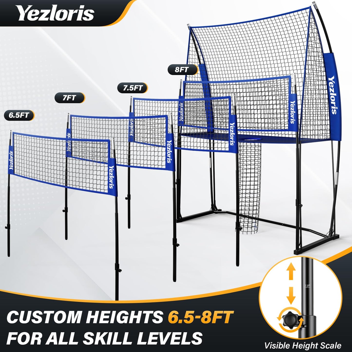 Volleyball Training Net Equipment System, Freely Adjustable 2-in-1 Volleyball Practice Net for Serve Spike Hitting Training, Stable Frame Fast Setup Portable Volleyball Net for Backyard Indoor Outdoor