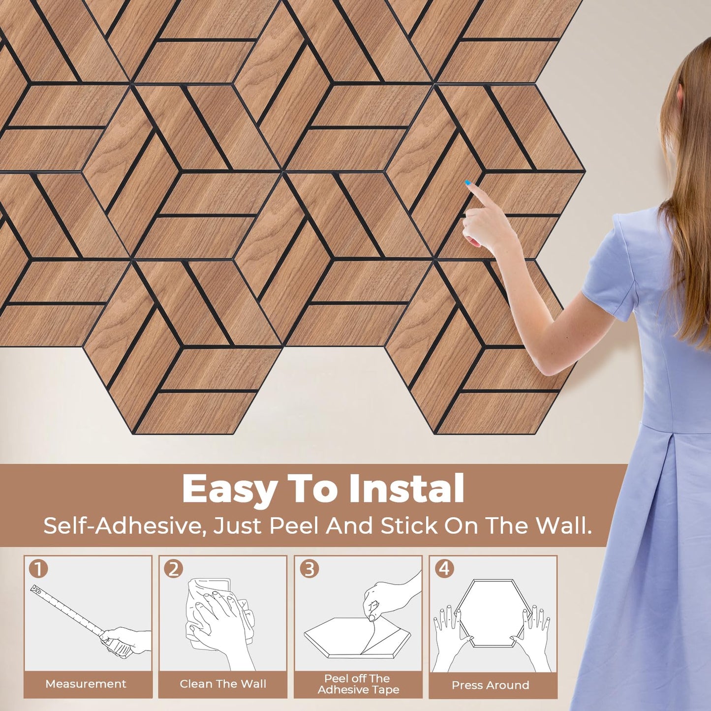 GreenClad 3D Peel and Stick Acoustic Wall Panel – 18-Pack Golden Maple Soundproof Wood Look Wall Panels for Interior Wall Decor, Hexagon Design