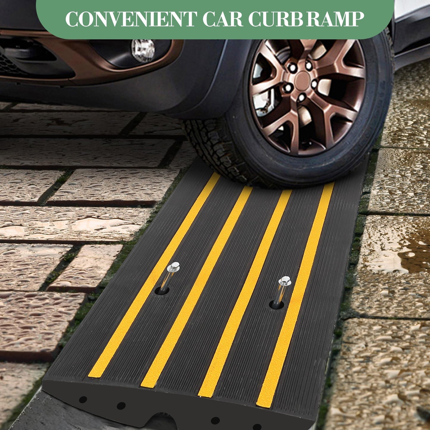48" Driveway Ramp 2 Pack Heavy Duty Rubber Curb Ramps for Cars SUVs Trucks, Low Profile with Water Drainage, Garage Sidewalk Transition Solution