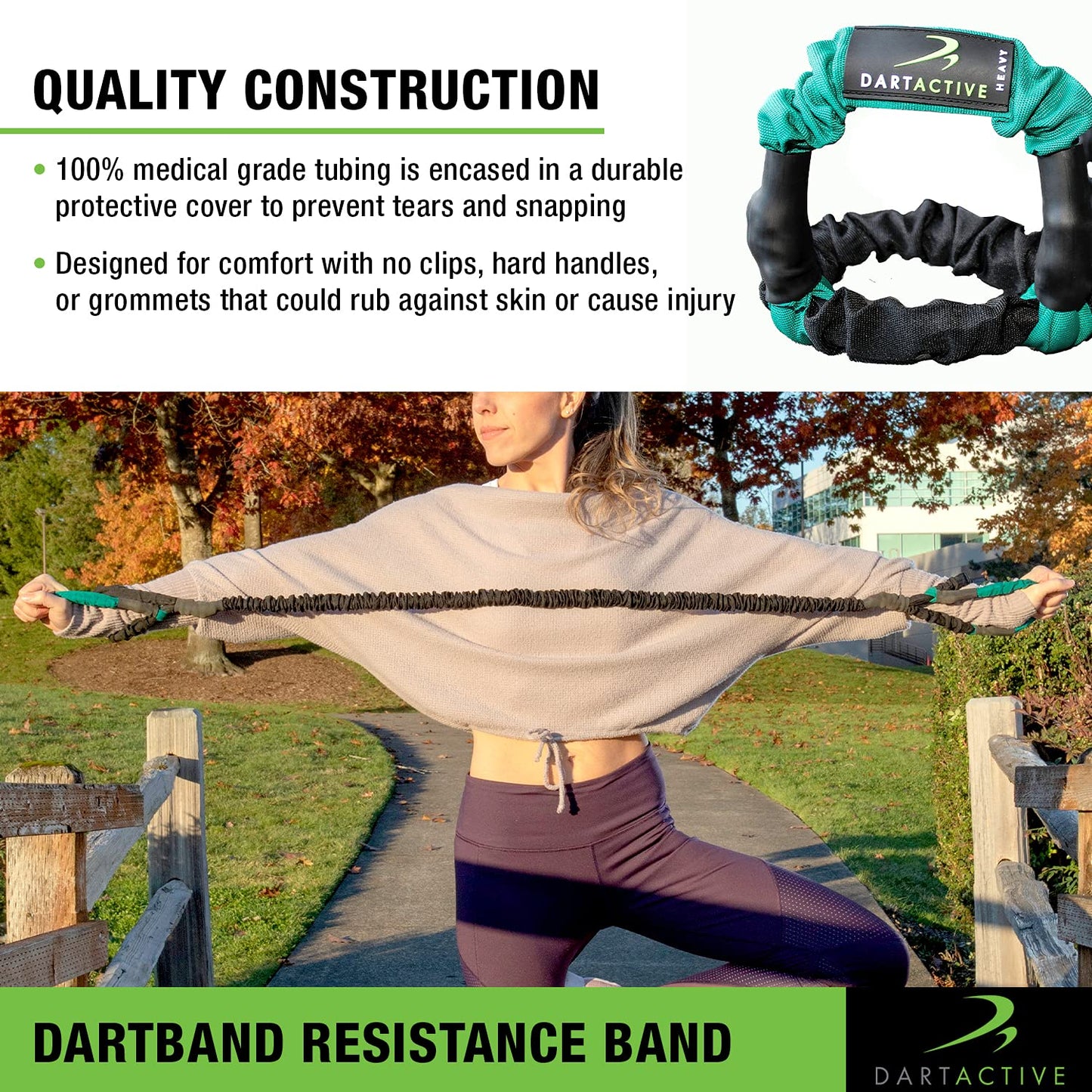 DartBand Premium Resistance Bands with Handles, Door Anchor, and Carabiner Clip for Athletic Training, Rehab, Strength Training, Yoga, Physical Therapy, Home Workout Solution - Light Resistance