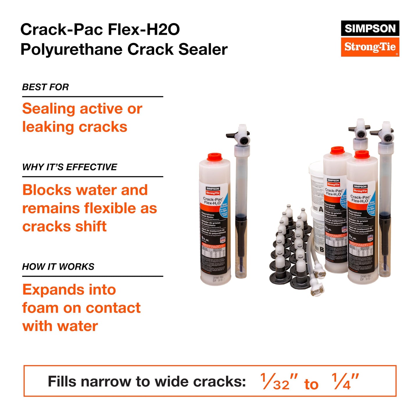Simpson Strong-Tie CPFH09KT Crack-Pac Flex-H2O 9 oz. Polyurethane Crack Sealer Injection Kit (2 Cartridges)