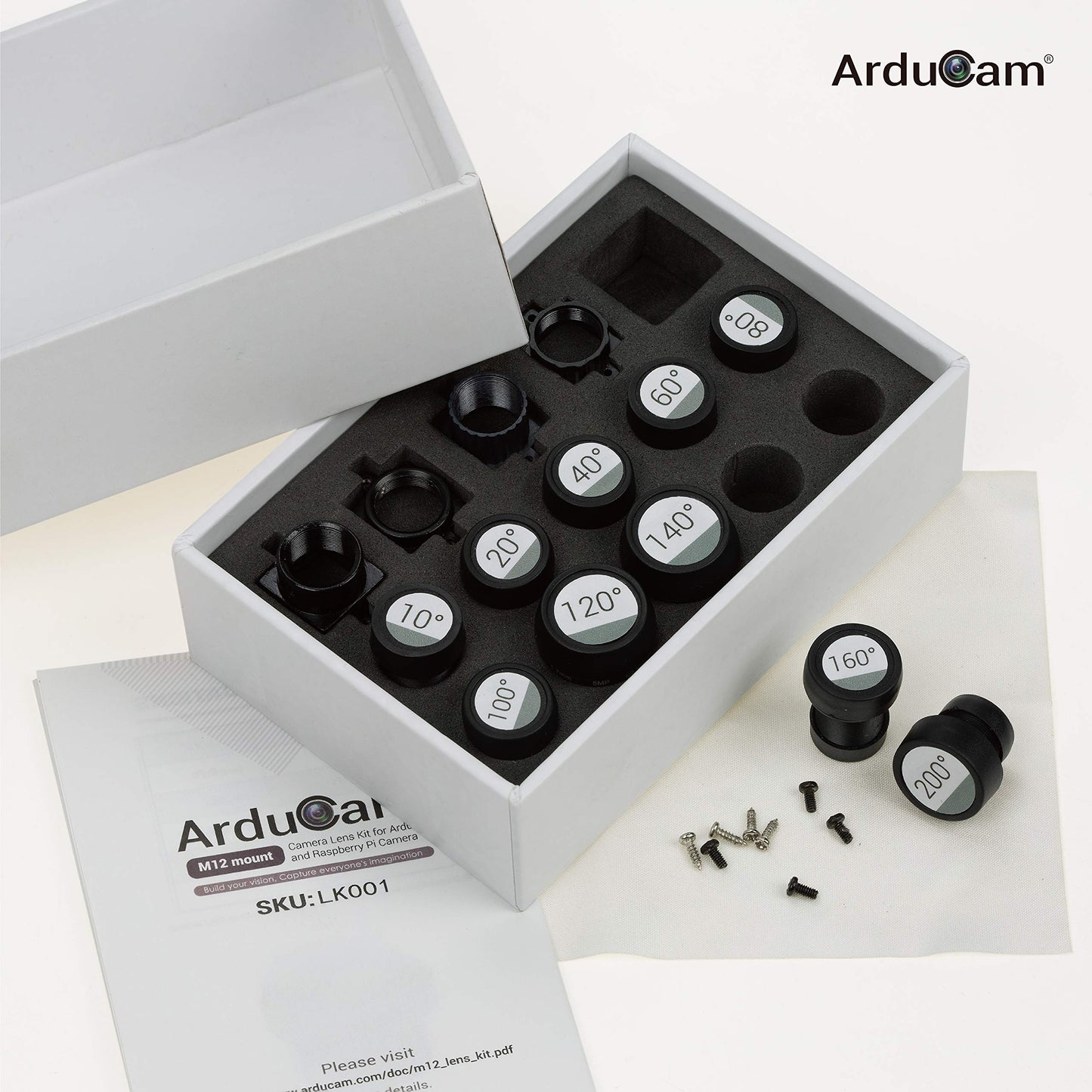 Arducam M12 Lens Set for Raspberry Pi & Arduino - Telephoto, Macro, Wide Angle, Fisheye (10-200) with Holder & Cleaning Cloth