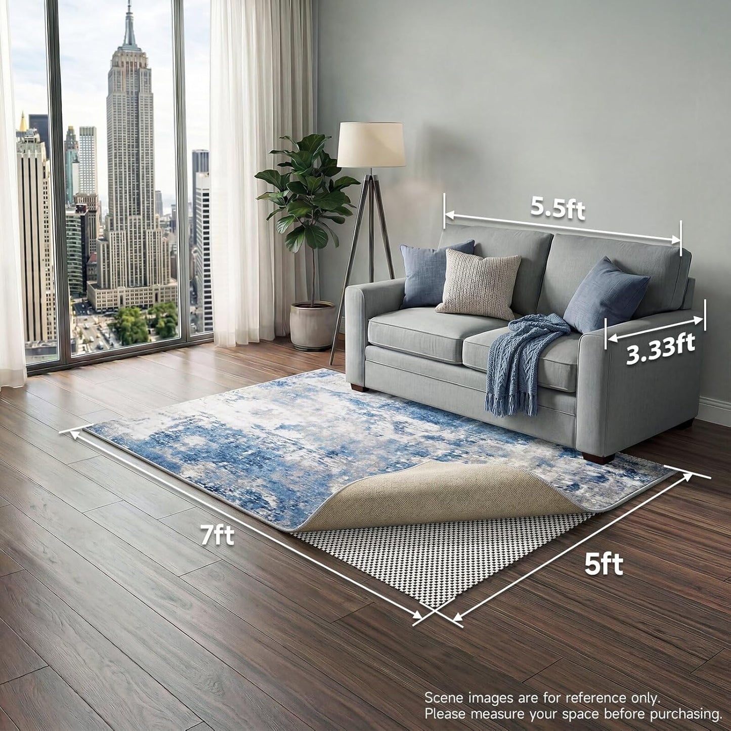 Veken Rug Pad Gripper - Non-Slip 5x7 Ft Mat for Hardwood & Tile Floors | Thick Anti-Skid Design