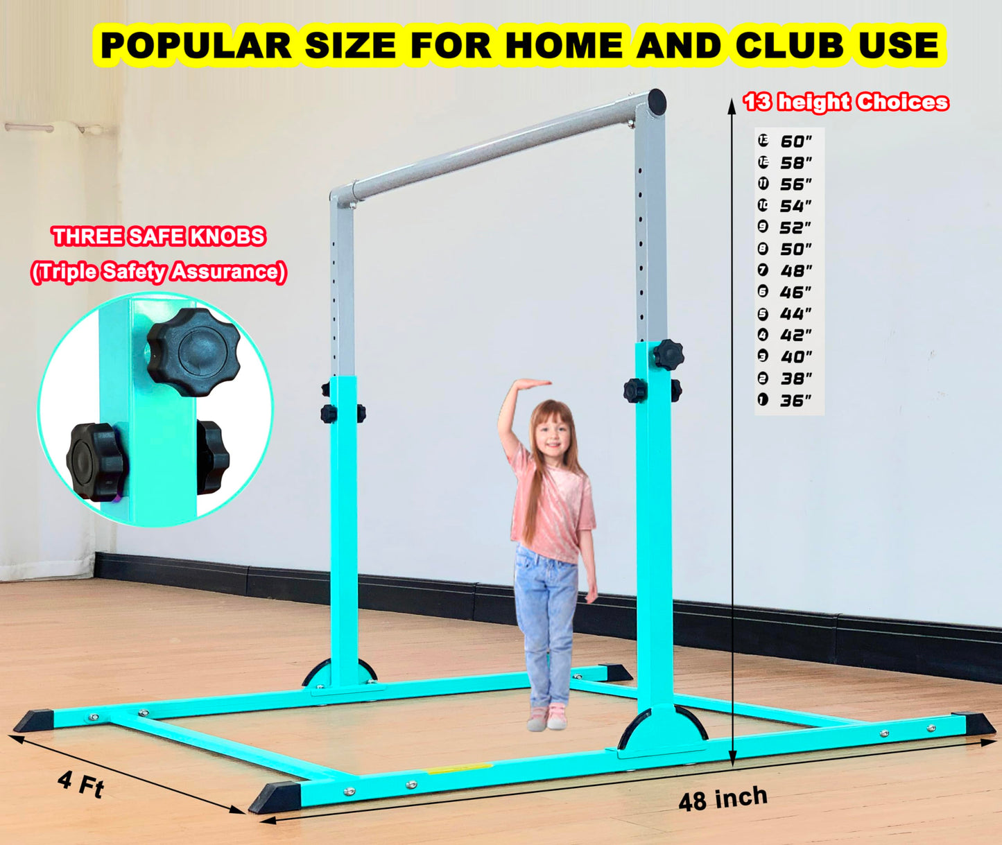MARFULA Gymnastic Bar for Kids Gymnastic Kip Bar Horizontal Bar Teal Bar Gymnastic Training Equipment for Kids 3-15 Years Home and Club Use