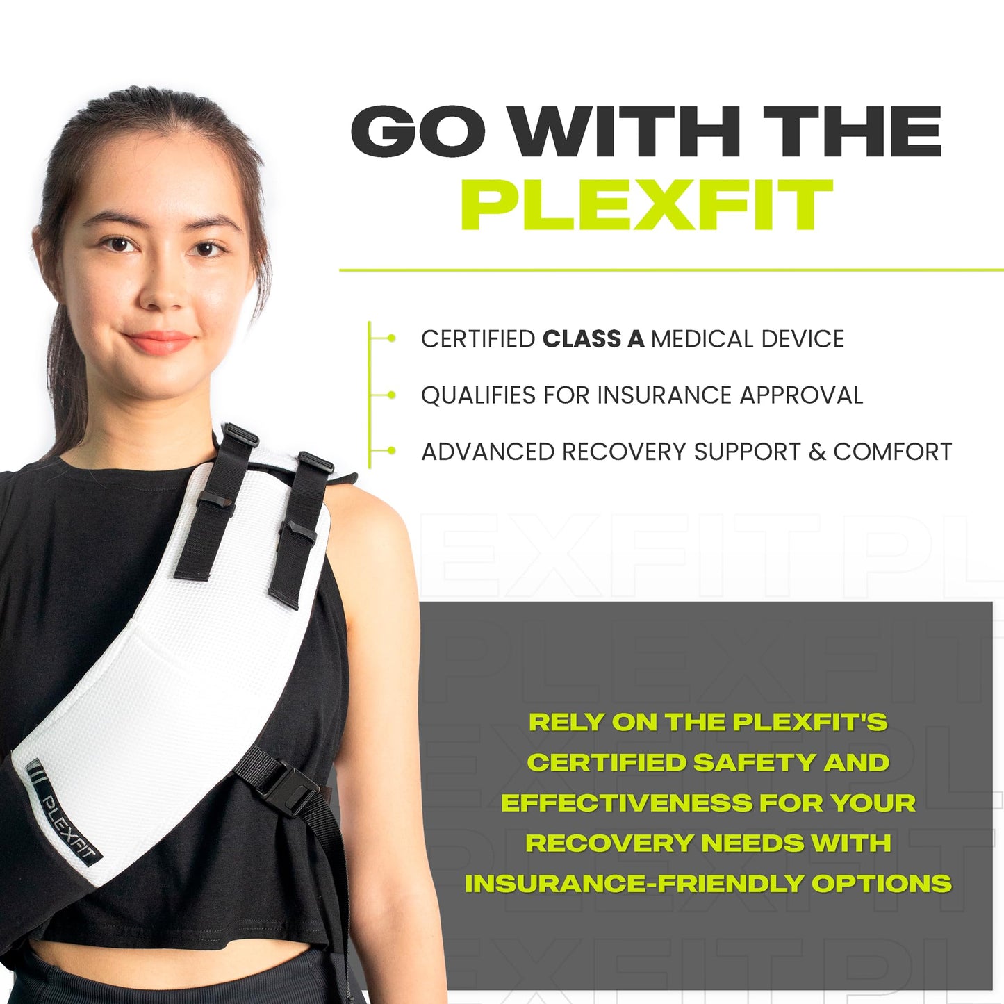 PLEXFIT Athletic Arm Sling Class A Medical Device - Shoulder Sling Immobilizer for Injury Support - For Elbow & Wrist Too - Men & Women (Large Left, White & Black)