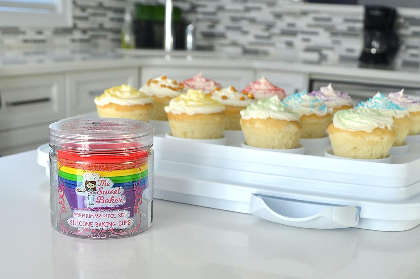 Professional Silicone Baking Cups - Premium 12 Piece Set | Reusable BPA-Free Cupcake & Muffin Pans