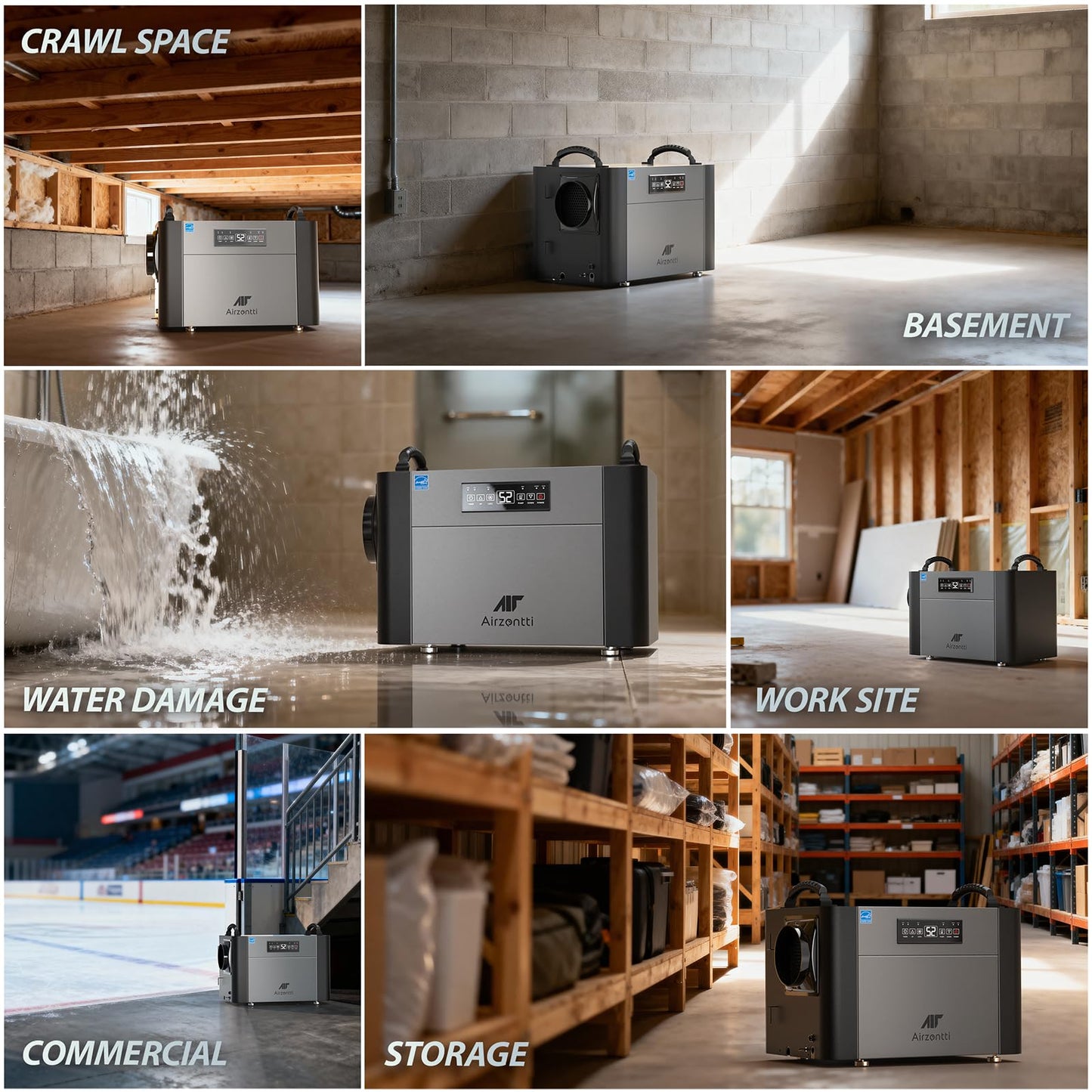 Airzentti 155 Pints Commercial Dehumidifier for Basement with Pump and Drain Hose, Large Space Dehumidifier for Crawl Space, Attic, Garage, Home, Industrial, Water Damage, Auto Defrost, Energy Star