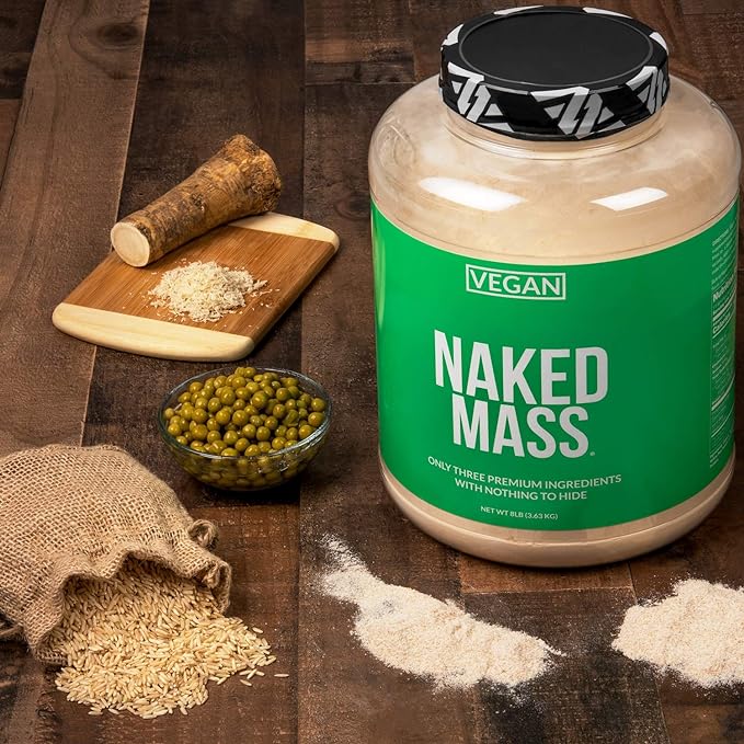 NAKED Vegan Mass - Natural Vegan Weight Gainer Protein Powder - 1,230 Calories, Non-GMO, Soy & Gluten Free, No Artificial Ingredients - 8LB Bulk - 11 Servings