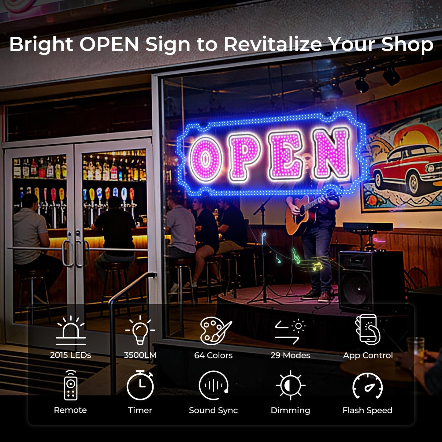 LemonNova 40" x 14" LED Open Sign for Business, Ultra Bright Open Sign with Bluetooth App & Remote, Timer, 64 Custom Colors, 29 Modes, Dimmable for Bar, Salon, Restaurant, Cafe and More Businesses