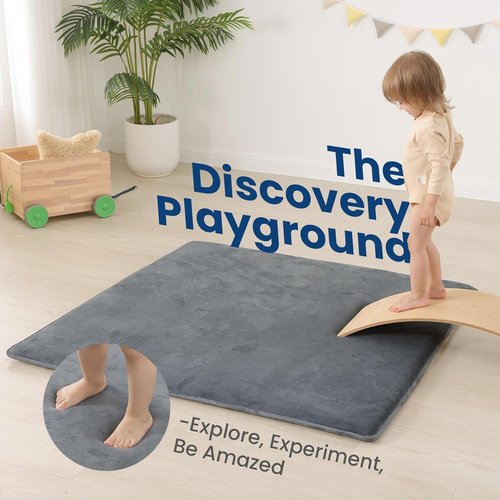 Huloo Play Mat - Non-Toxic 50"×50" Coral Velvet Tummy Time Mat | 1.3" Thick, Soft & Safe for Infants