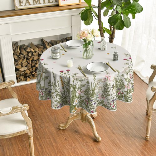 Horaldaily Spring Summer Tablecloth 90x90 Inch Round, Wild Flowers Floral Table Cover for Party Picnic Dinner Decor