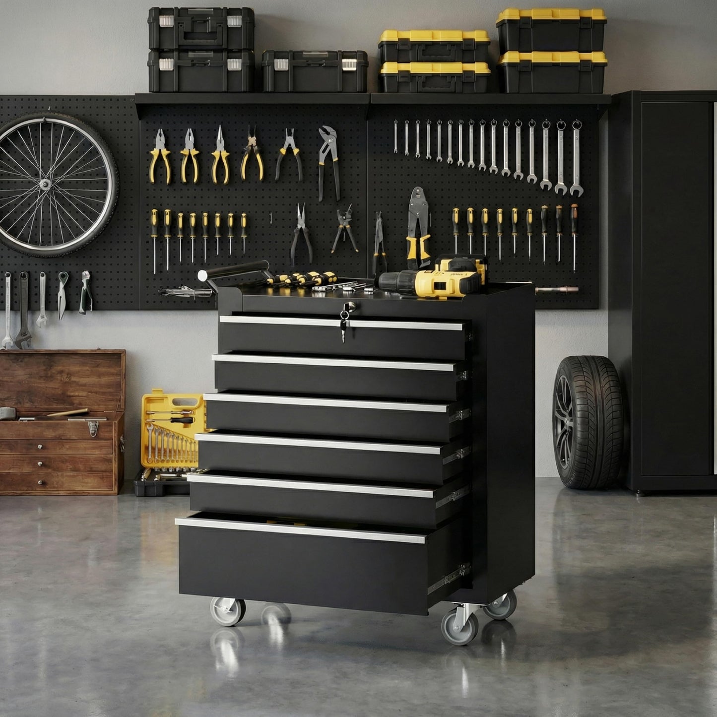 Rolling Tool Chest, 6 Drawers Tool Storage Cabinet with Wheels, Portable Tool Cabinet Organizer with Locking System & Drawer Liners,Universal Lockable Wheels, Tool Storage Cart for Garage, Workshop