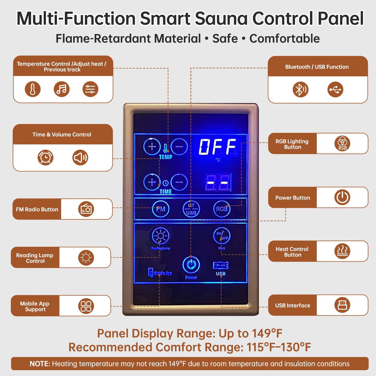 PABIMIA 2-Person Infrared Sauna, Smart App Control, WiFi & Bluetooth, Low EMF 1500W/120V LCD Heater, Indoor Home Sauna with Flame-Retardant Materials