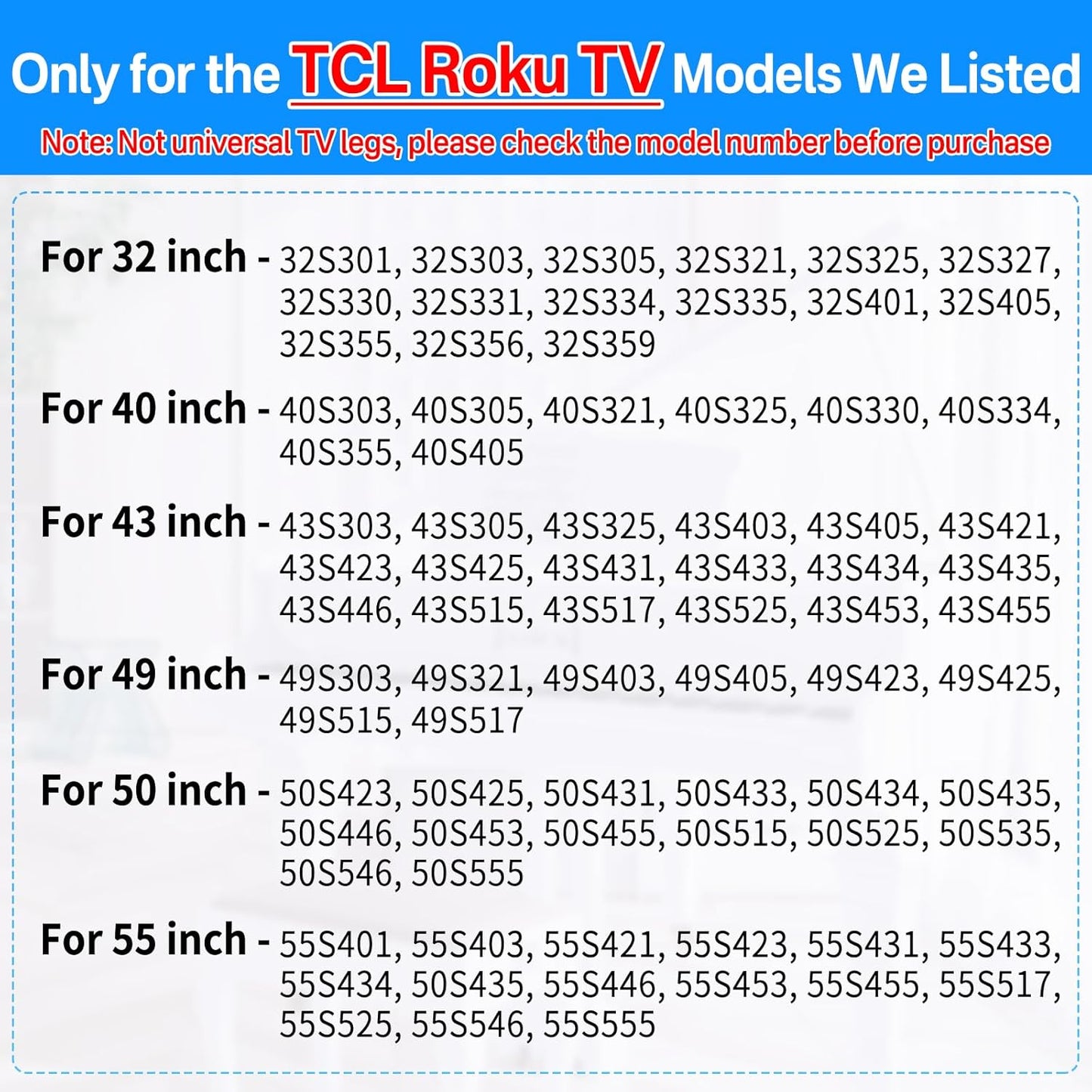 Chunxiao 32" 40" 43" 49" 50" 55" Upgraded TV Legs for TCL Roku TVs Hole - TV Base Stand for TCL Roku TV Stand Legs