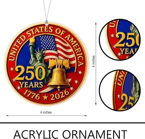 250 Years of America Ornament - Liberty Bell Hanging Decor for July 4th | Patriotic Gift for Collectors
