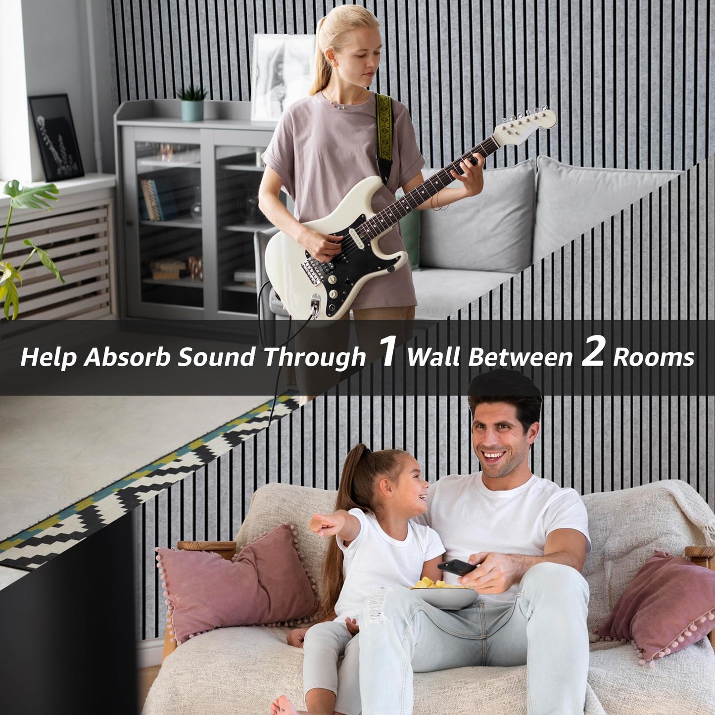 Art3dwallpanels 10 Pack Acoustic Panels, 48" X 12" X 0.43" Soundproof Wall Panels, Self Adhesive High Density Sound Absorbing Acoustic Treatment for Recording Studio, Office, Grey and Black