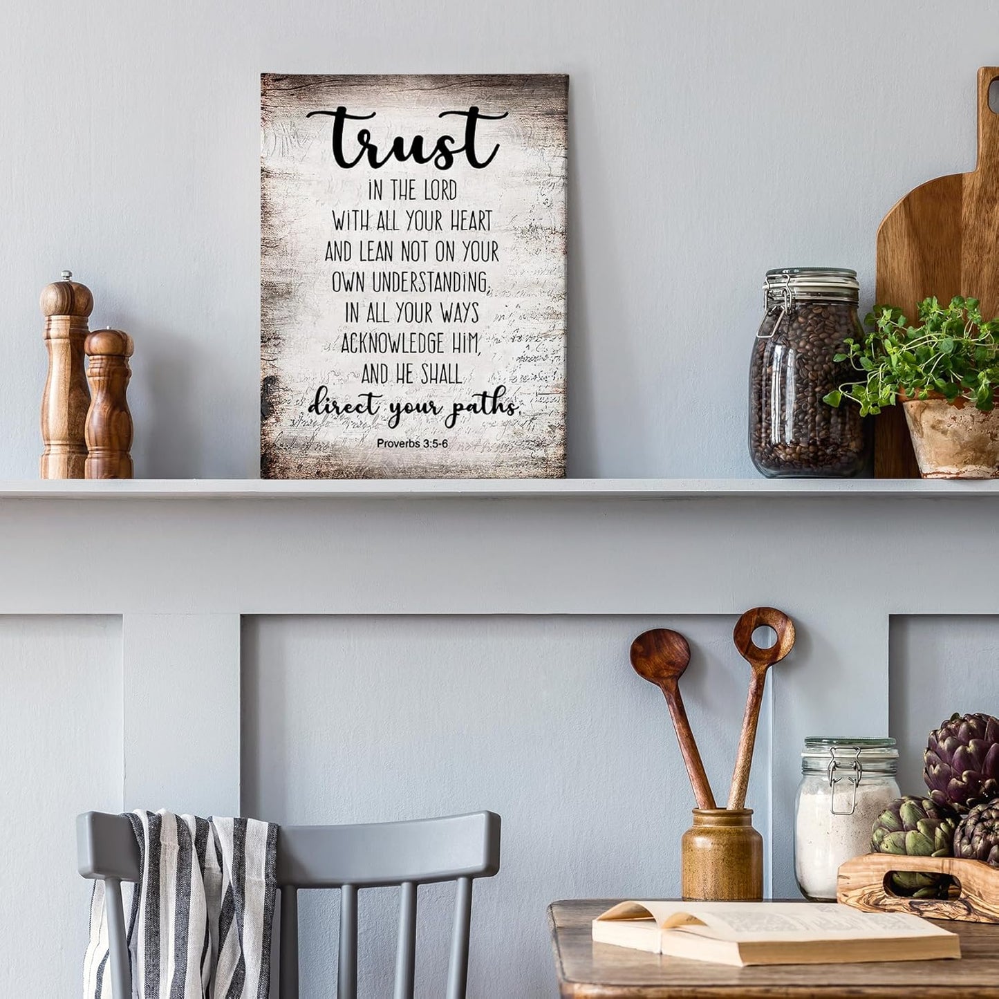 PHAMTE Christian Wall Art - Proverbs 3:5-6 Bible Scripture Print | Framed Canvas Decor (11x14)