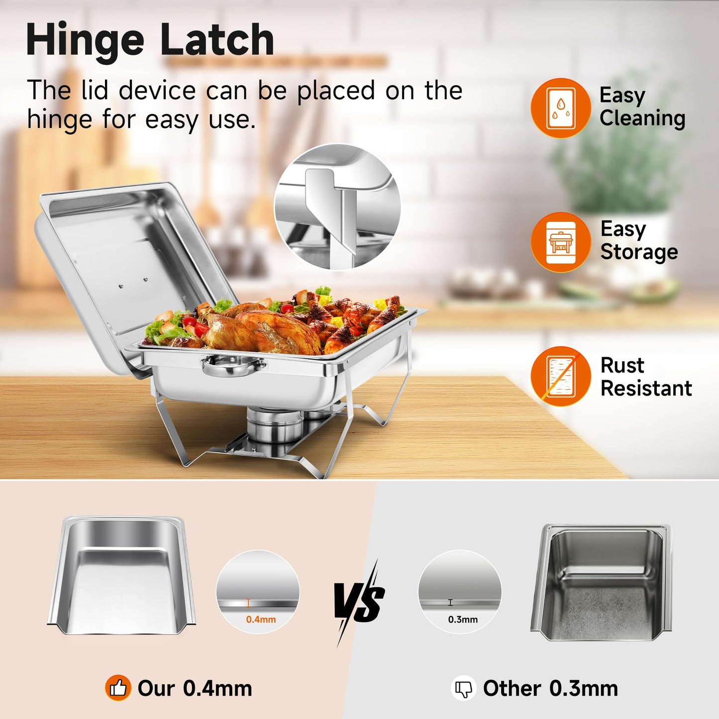 Rengue 9.5 QT Chafing Dishes, 4 Pack High Premium Stainless Steel Complete Set, Rectangular Chafing Dish Buffet Set, Heating and Cooling Chafing Dish for Gatherings Banquet, Buffet, Party, Wedding