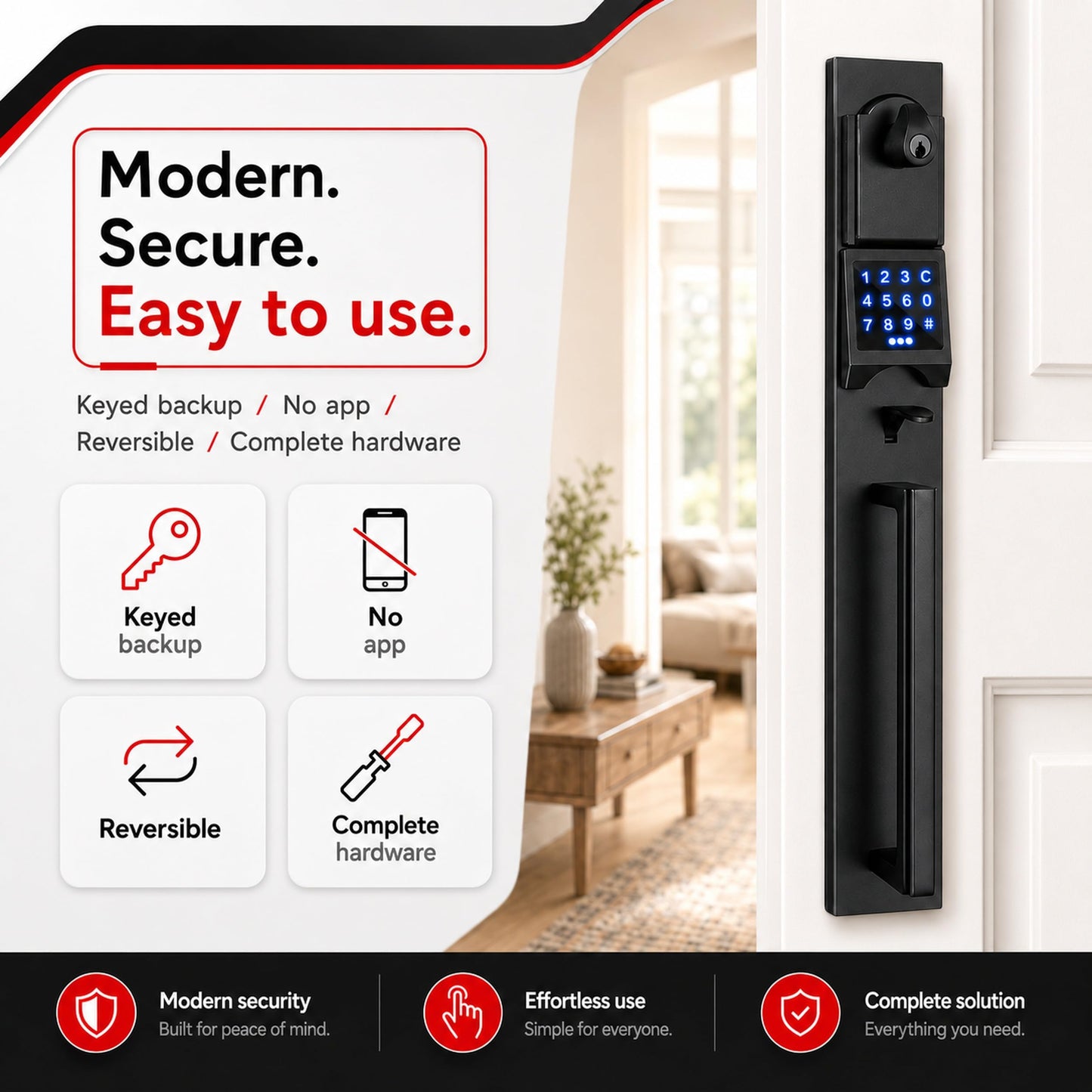 NEWBANG Digital Front Door Handleset with Keypad for Double Doors in Black Finish- Electronic Lockset with Dummy Set