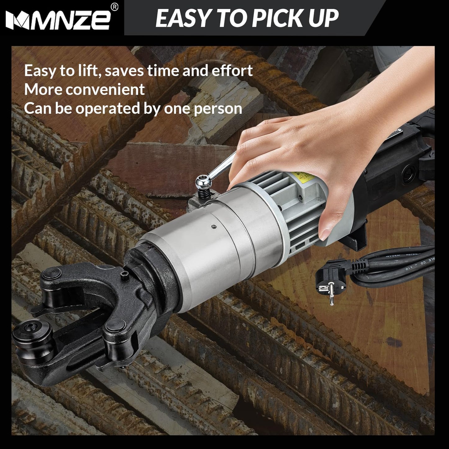 MMNZE Electric Hydraulic Rebar Bender 1800W Portable Rebar Bending Machine 1 Inch #8-25mm Rebar Bending Angle 0-130 Degrees with Positioning Bolt, Fast Bending or Straightening, 110V