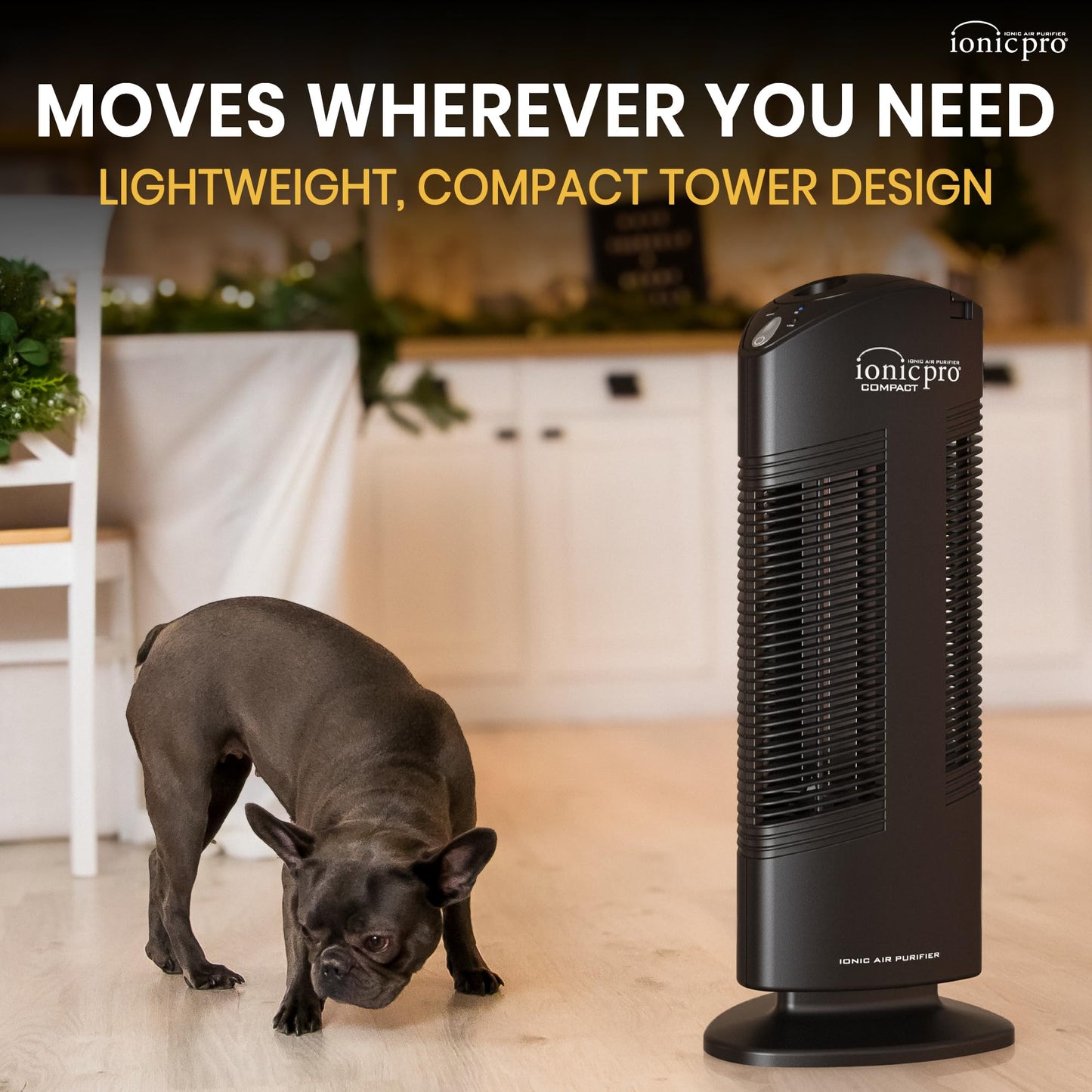 Ionic Pro Compact Air Purifier Tower, Never Replace Filters, Quiet Negative Ion Technology, Captures Pollutants, Pet Dander, Dust, Odor, Smoke, and More, CA200, Cleans Rooms Up to 300 sq. ft