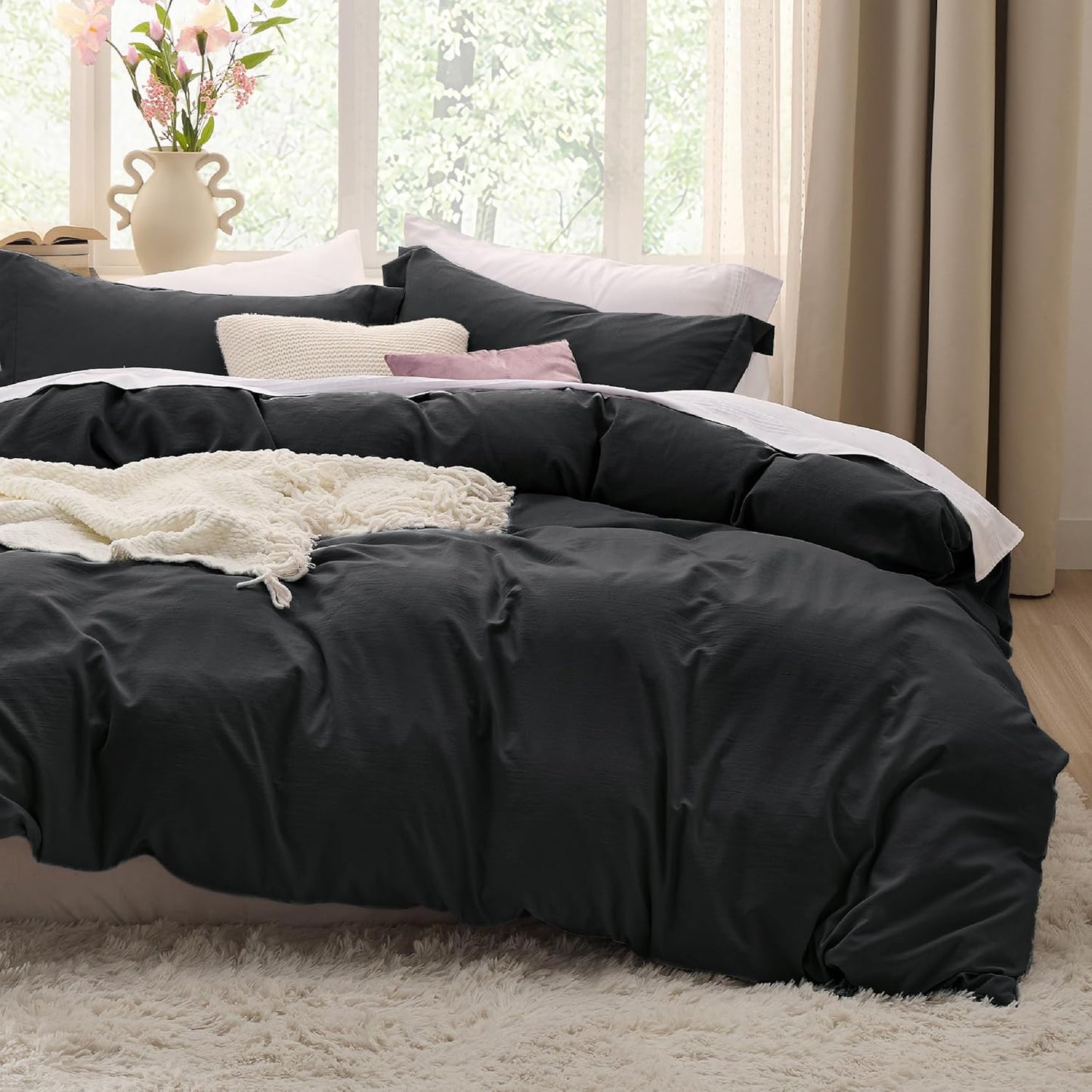 Bedsure Black Duvet Cover Set - Extra Soft Cotton-Like Polyester | Full Size 3-Piece Bedding Set (80x90")