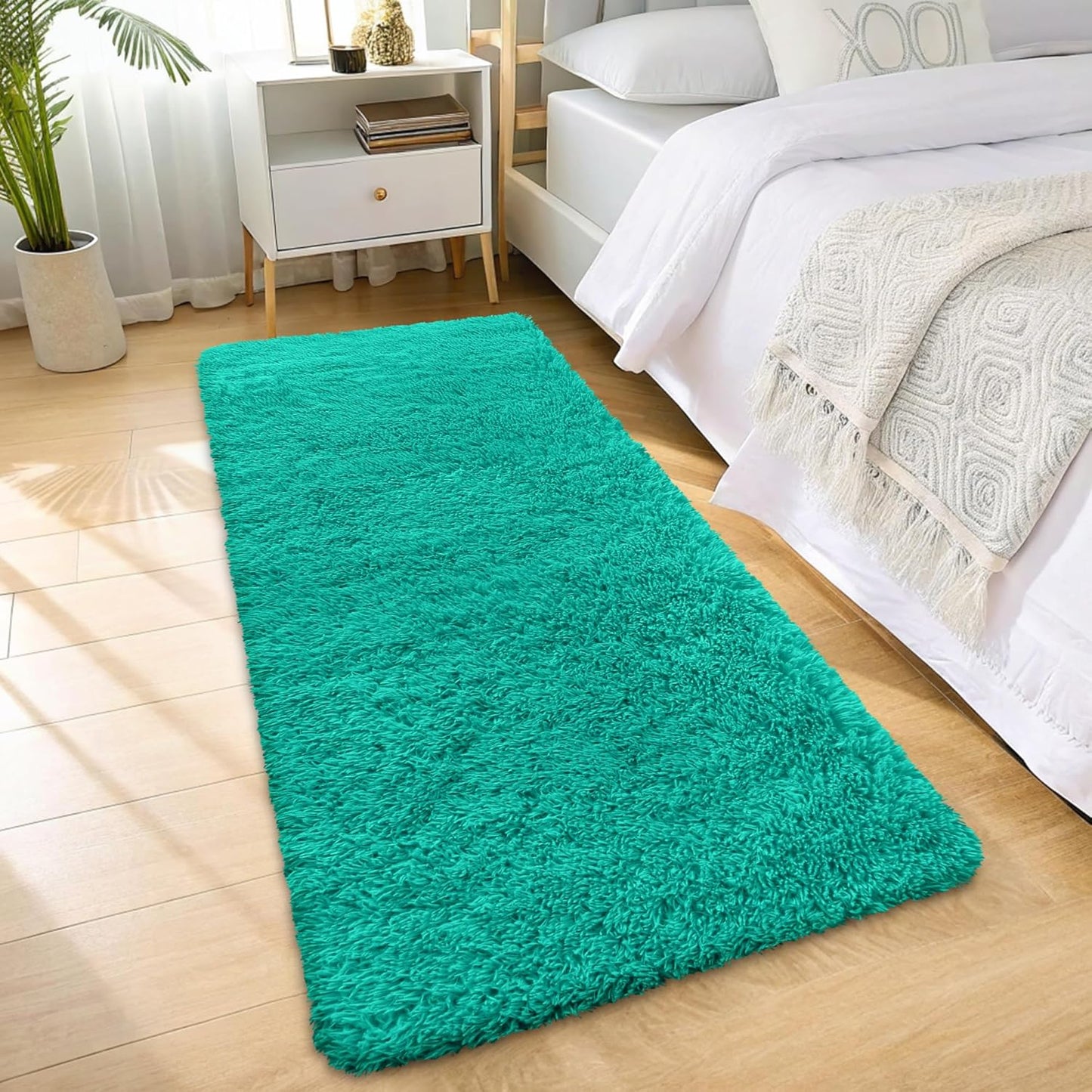 OLANLY Runner Rugs - Soft, Machine Washable Shaggy Design for Hallway & Bedroom | Teal Green 2x6 ft