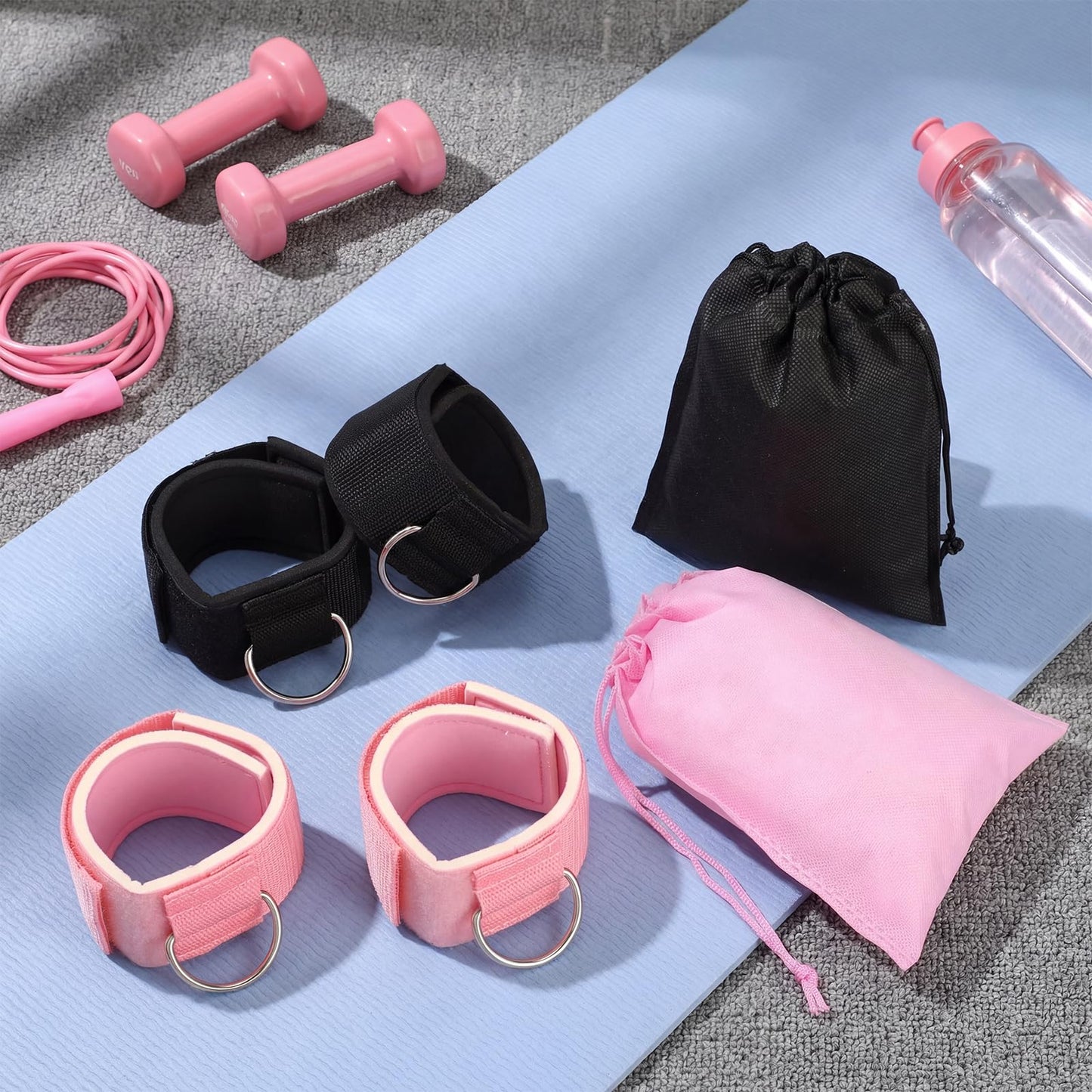 Sadnyy 4 Pack Ankle Straps for Cable Machine Ankle Resistance Bands with D Ring Fitness Wrist Cuffs Neoprene Padded for Women Men Gym Pulley Strap Glute Workouts Leg Extensions(Black, Pink)