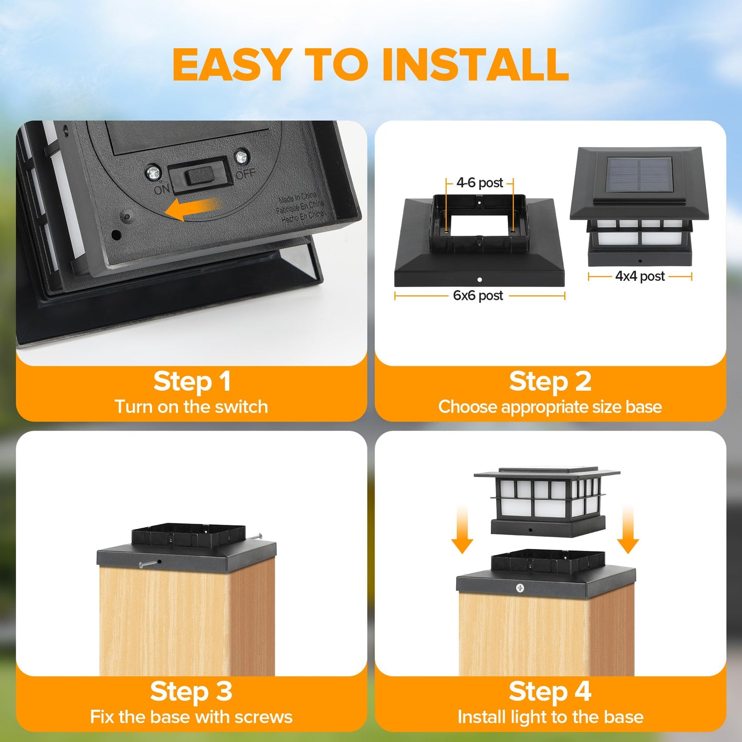 LUTEC Solar Post Cap Lights, IP65 Waterproof, Warm White 3000K, 6 Pack, Black, for 4x4 5x5 6x6 Wooden/Vin