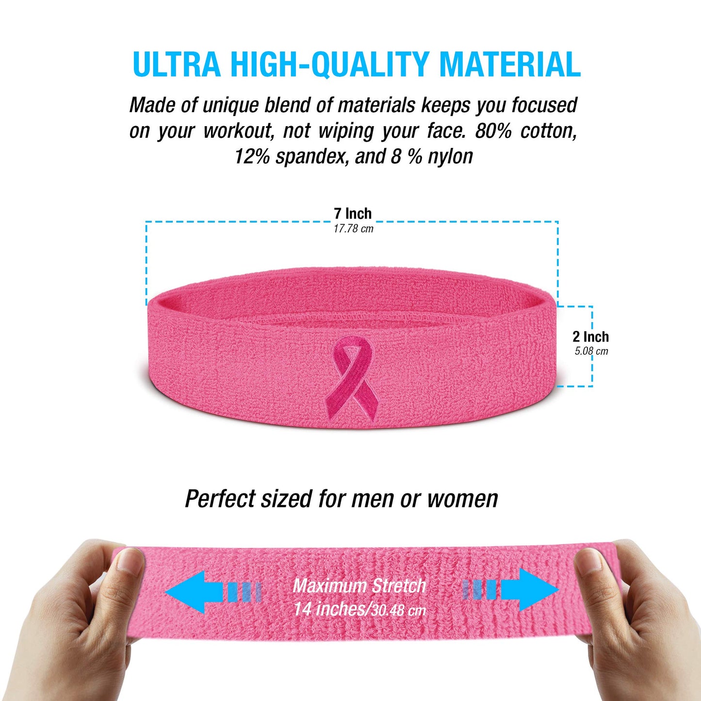 Suddora Workout Headband for Men and Women, Moisture-Wicking Athletic Sweatband, Lightweight Cotton Terry Cloth Bands for Basketball, Tennis, Football, Gym, Running, Cosplay & Costumes (Pink Ribbon)