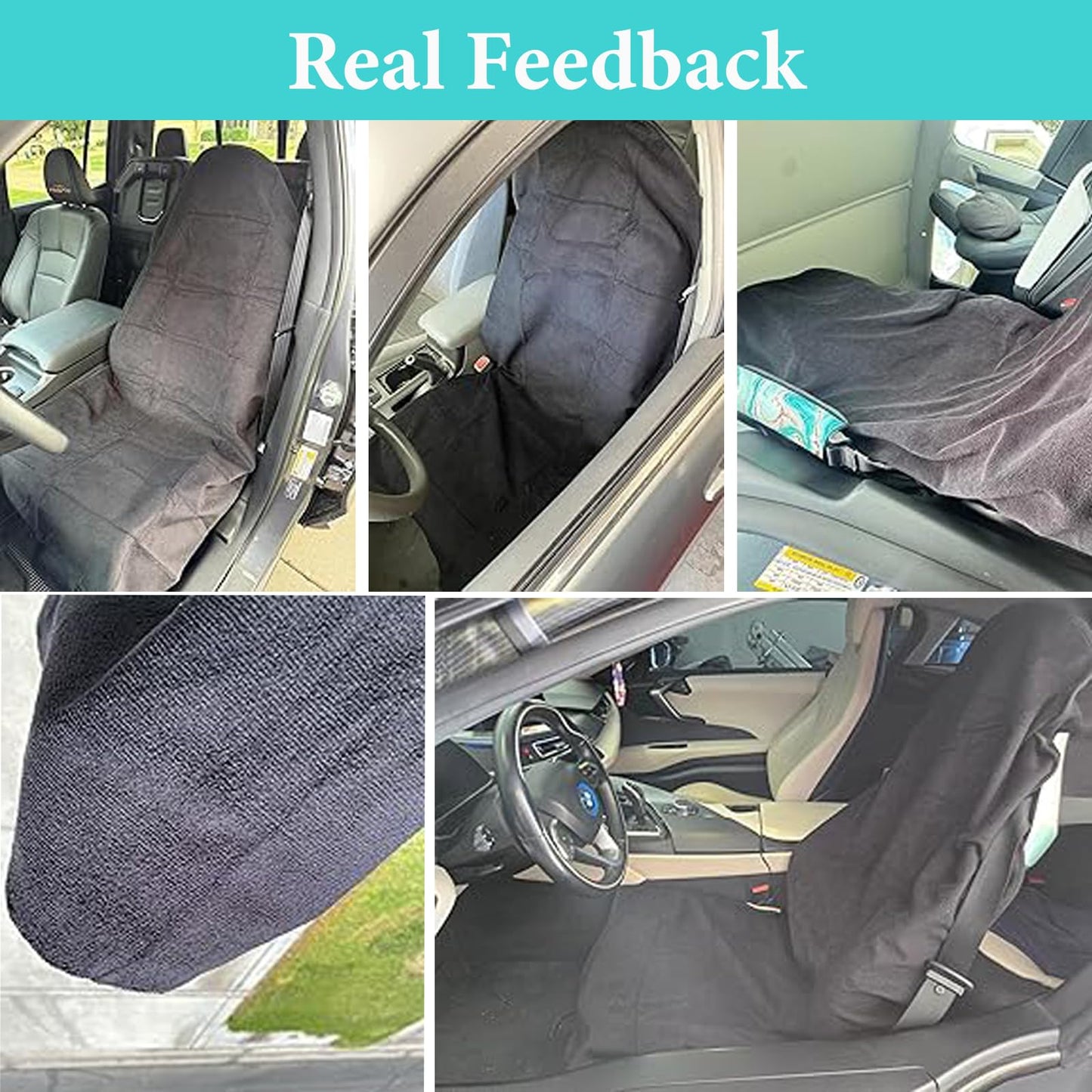 Movetility Waterproof 2 Pack Car Seat Towel Cover After Gym, Sweatproof Universal Fit Towel Seat Covers Washable Non-Slip Front Towel Bucket Seat Protector for Cars SUVs Vans Trucks(Black,2-Pcs)