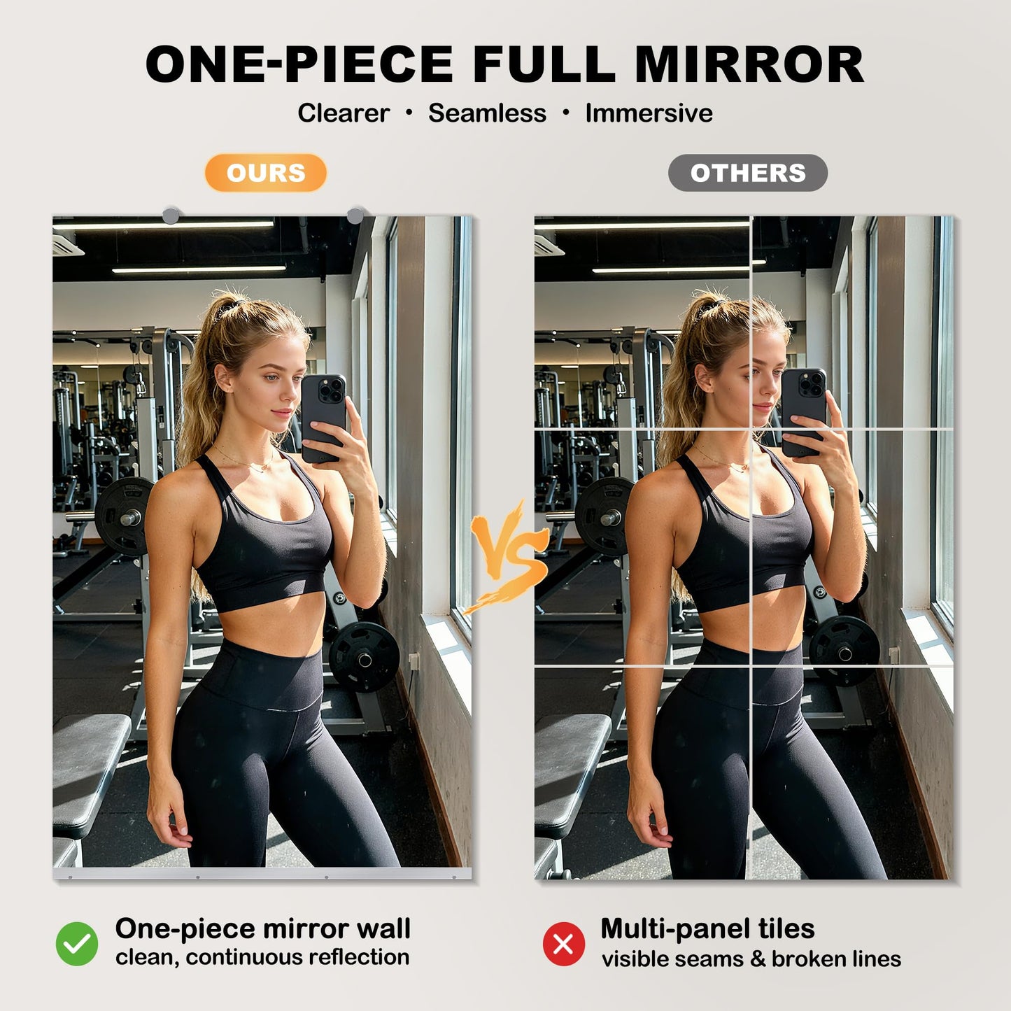 Inbenioso 84''x46'' Exercise Mirror for Home Gym Full Length, Garage Gym Wall Mirror, Large Workout Mirrors Frameless Tempered Glass for Gym, Yoga, Bedroom, Dance Studio, Living Room