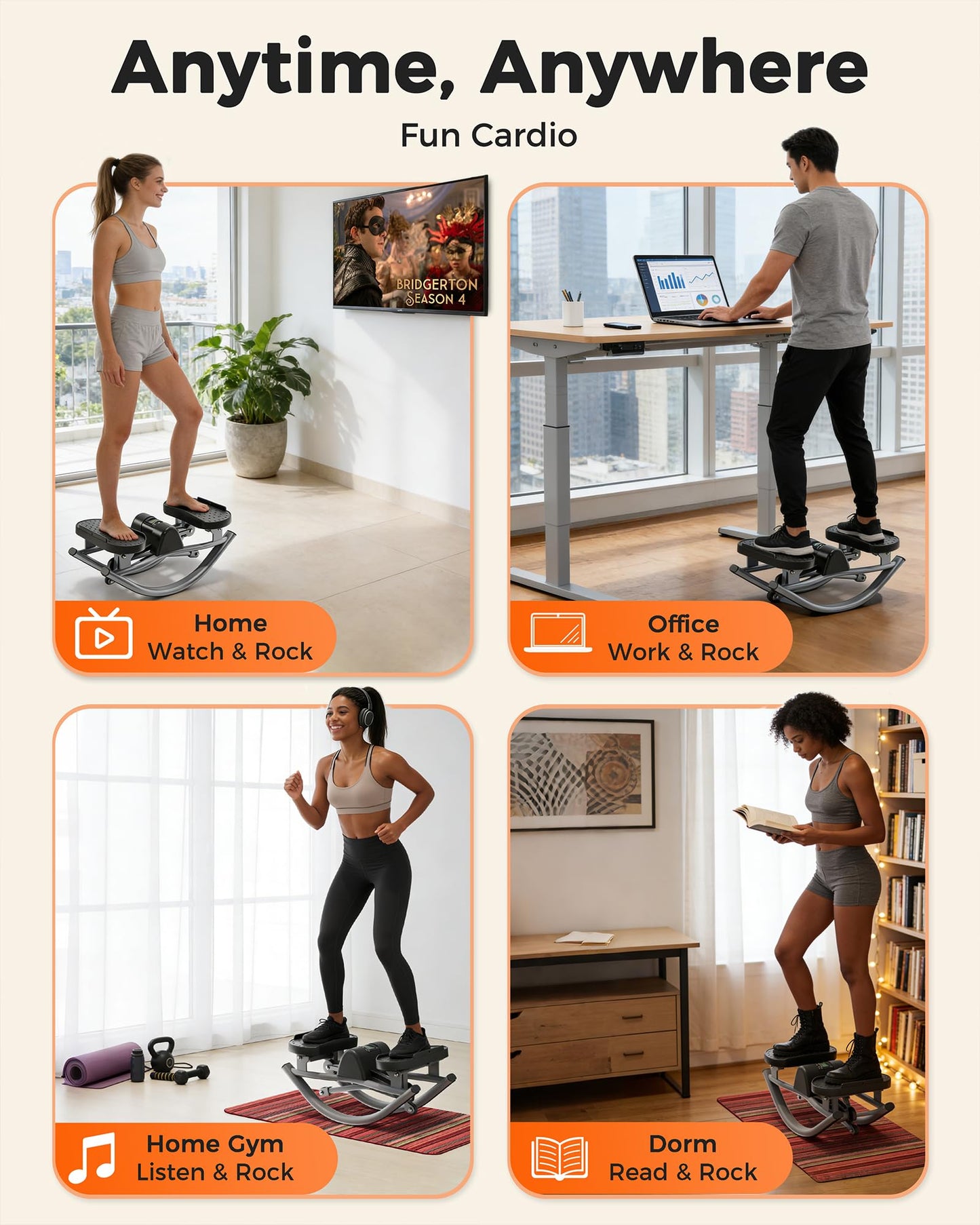 FineWay Upgraded Rock Stepper 2.0 for Exercise at Home, Rocking Stepper Side to Side, Low-Impact Knee-Friendly Exercise Machine with Resistance Bands, LCD Monitor & 330 LBS Capacity, Full Body Workout
