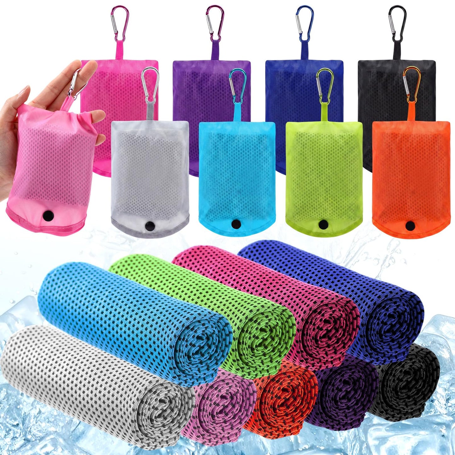 Peryiter 20 Pack Cooling Towels with Rectangle EVA Carry Cases Cooling Towels Bulk for Neck and Face Hot Weather Ice Towel Quick Drying Sweat for Sport Yoga Gym Running Fitness 9 Color 35 x 12 Inch