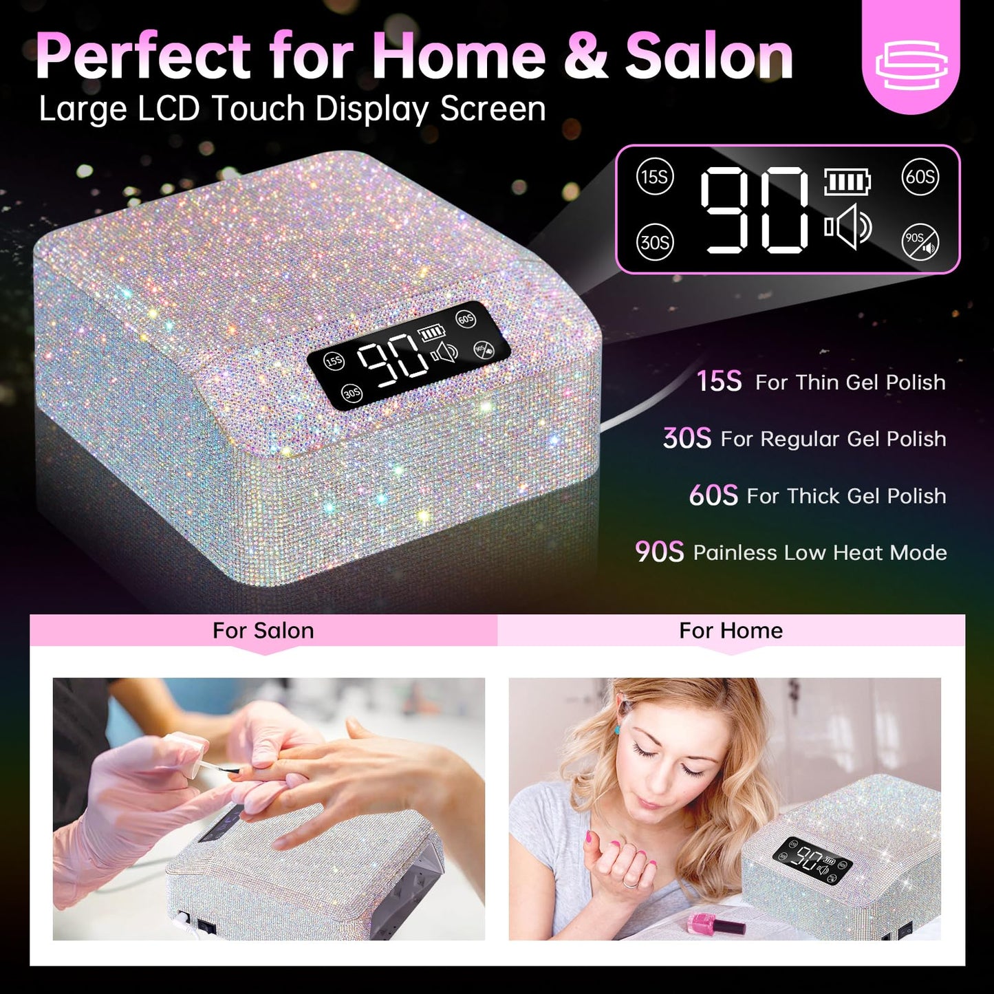 CHRISTINE SHELLY H20 UV Nail Lamp for Gel Nail Polish 96W, Plug-in LED Nail Light Professional Nail Dryer & 505 Powerful 1000PA Nail Dust Collector, Rechargeable Dust Collector Nail Tech