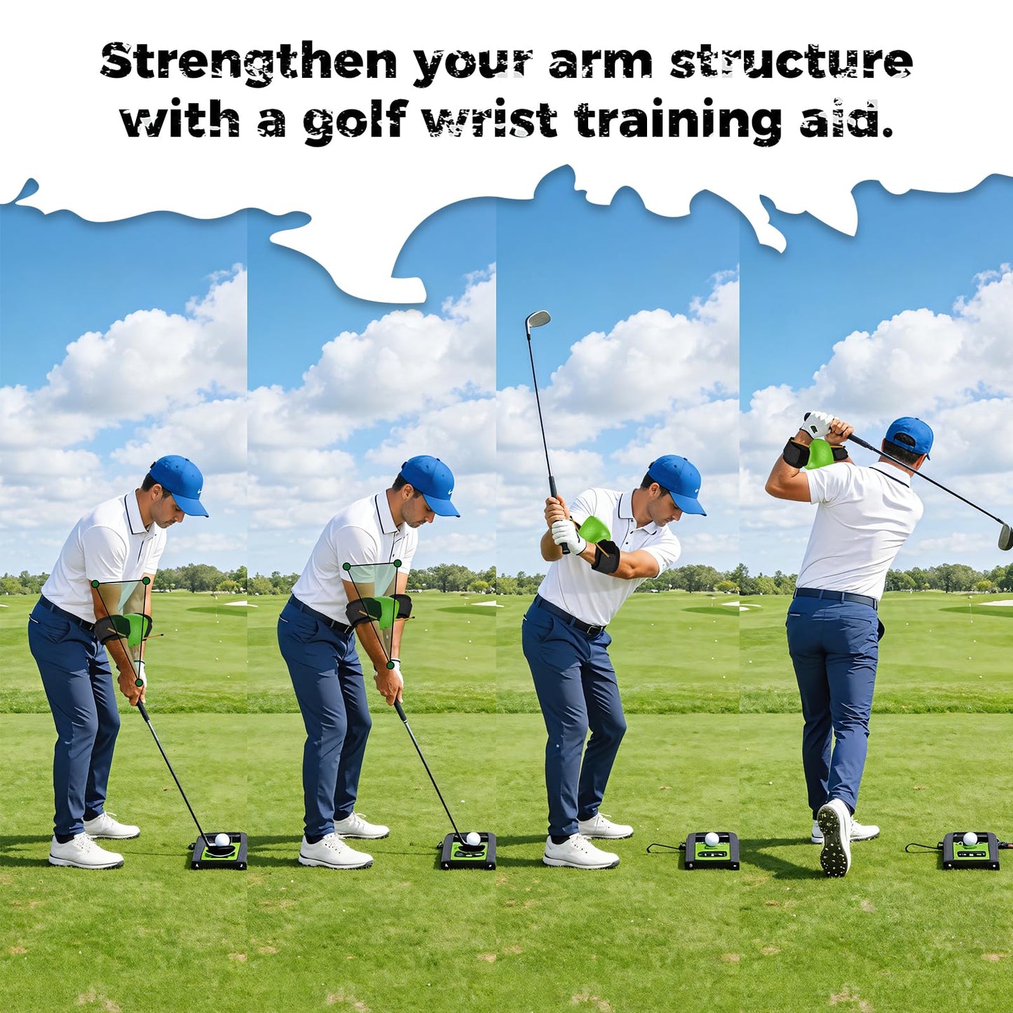 NIXOOT The Connector Golf Training Aid with Dual Velcro Straps – Golf Swing Trainer for Posture Correction, Arm Structure & Swing Mechanics, Portable Golf Practice Equipment
