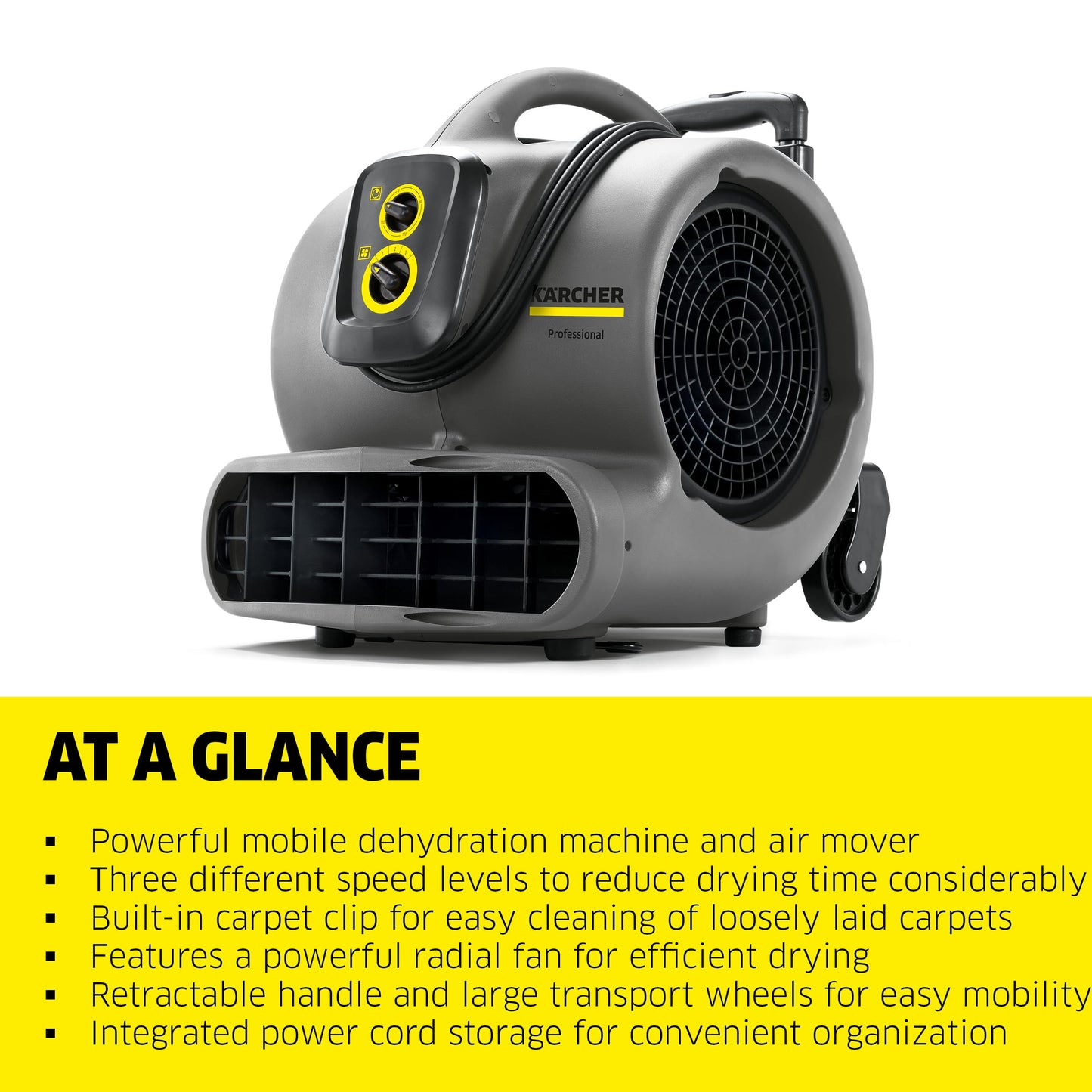 Kärcher Commercial Air Blower and Carpet Dryer 3000 CFM - AB 84 - Intergrated Power Cord Storage - 3 Speed Modes