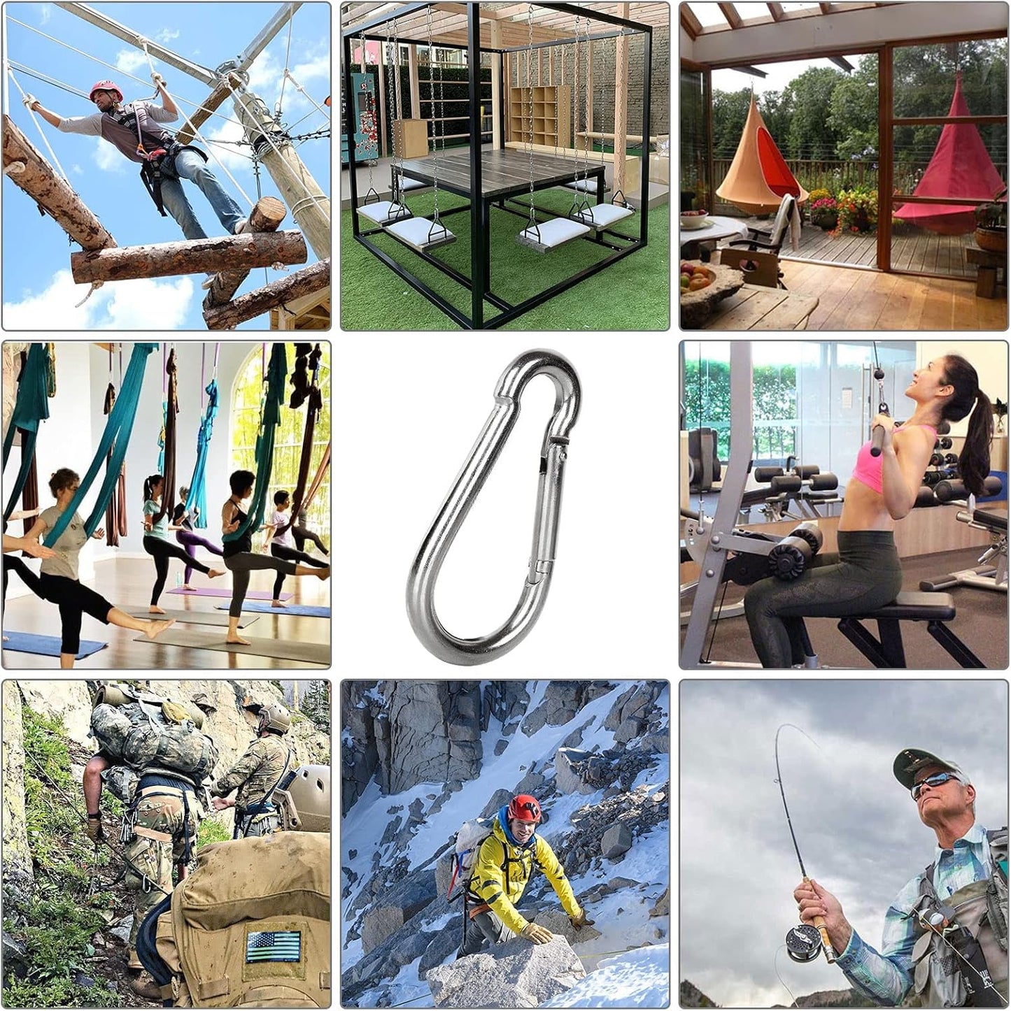 4 Pack 4 Inch Carabiner 304 Stainless Carabiner, M10 Heavy Duty Large Carabiner Clips Qiuck Link Spring Snap Hook Keychain Buckle Rope Connector for Indoor Outdoor Camping Hiking Swing Gym Hammock