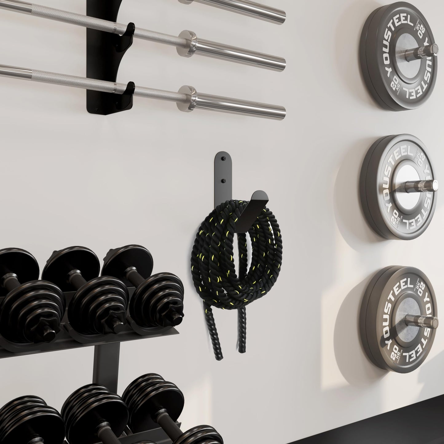 Tamisom Iron Battle Rope Storage Rack, Wall Mount, Black, 1 Count, Minimalist Style, Solid Pattern, 2.9" x7.5" x11.4", 10kg Max Weight, Home, Garage, Commercial Gym