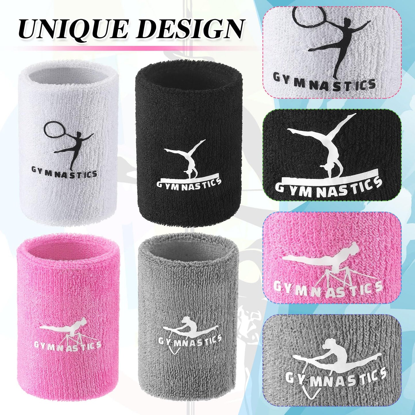 Blosssound 4 Pairs 3.9 Inch Gymnastics Sports Wristbands for Kids Wrist Sweatbands Polyester Cotton Wrist Bands Sweat Band for Gym (Pink, Gray, Black, White)