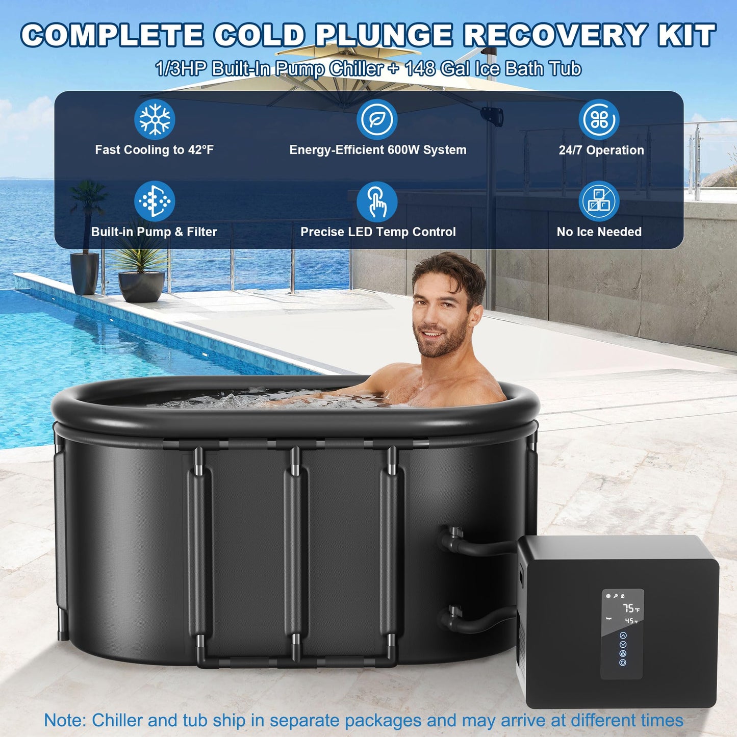 Ice Bath Chiller & Cold Plunge Tub Bundle, 1/3HP Cold Plunge Chiller with Built-in Pump & Filter, 148Gal Insulated Ice Bath Tub for Cold Therapy, Recovery, Muscle Relaxation & Wellness at Home