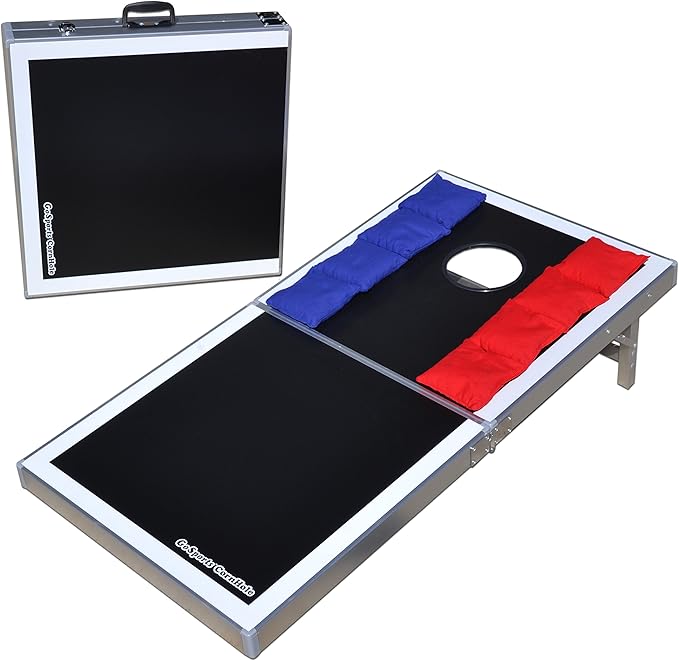 GoSports 4 x 2 ft Aluminum Cornhole Game Sets – Choose LED Lights or Standard - Set Includes 2 Foldable Regulation Size Boards, 8 Bean Bags, & Rules