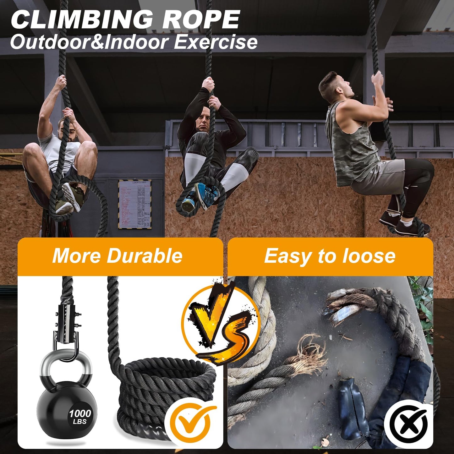 Climbing Rope Climbing Rope 1.5 Inch Diameter 15Feet Length Gym Climbing Rope for Workout Fitness & Strength Training, Gym Rope, Exercise Climbing Rope in Black for Adults or Kids Outdoor & Indoor